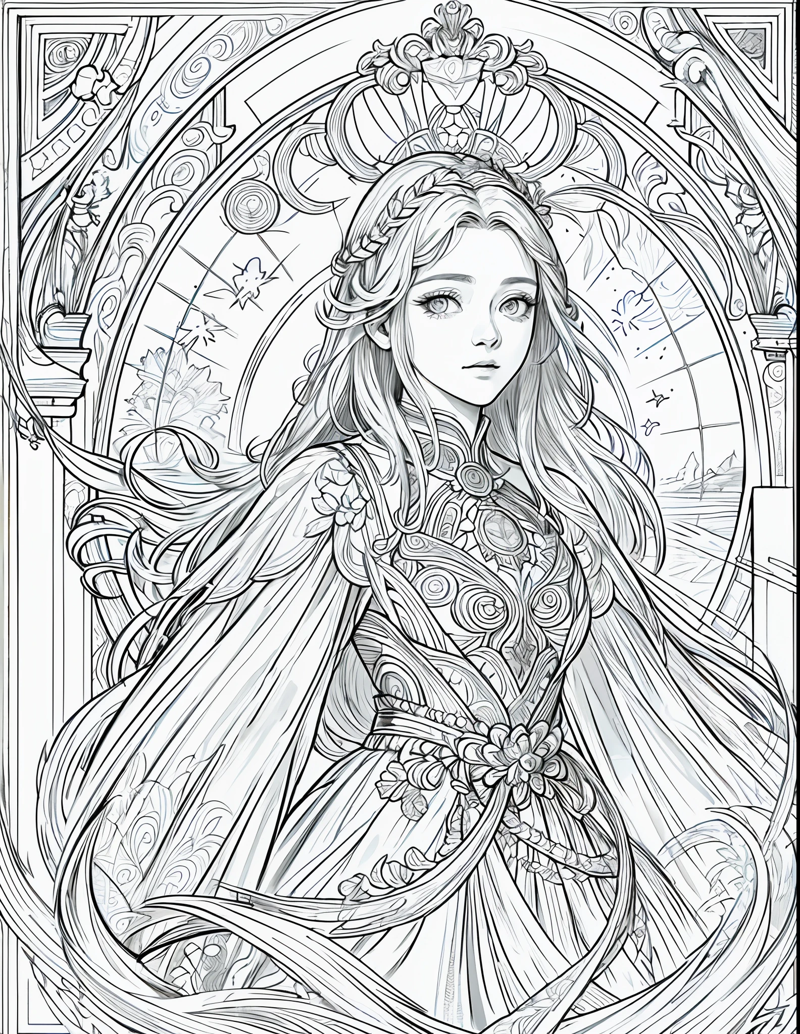 (masterpiece), hres, hight quality, 4k, unity render, 1girl, solo, lineart, (monochrome:1.2),intrincate detailed, orange hair, long hair, (masterpiece, top quality, best quality, official art, beautiful and aesthetic:1.2), (1girl), white gold extreme detailed,colorful,highest detailed, official art, unity 8k wallpaper, ultra detailed, beautiful and aesthetic, leilinggeng,lightning,,Lots of lightning,drawing,lightning elemental energy towards himself,Beautiful girl, photo framed inside a golden window, beautiful, masterpiece, best quality, (zentangle, mandala, tangle, entangle) ,holy light,gold foil,gold leaf art,glitter drawing