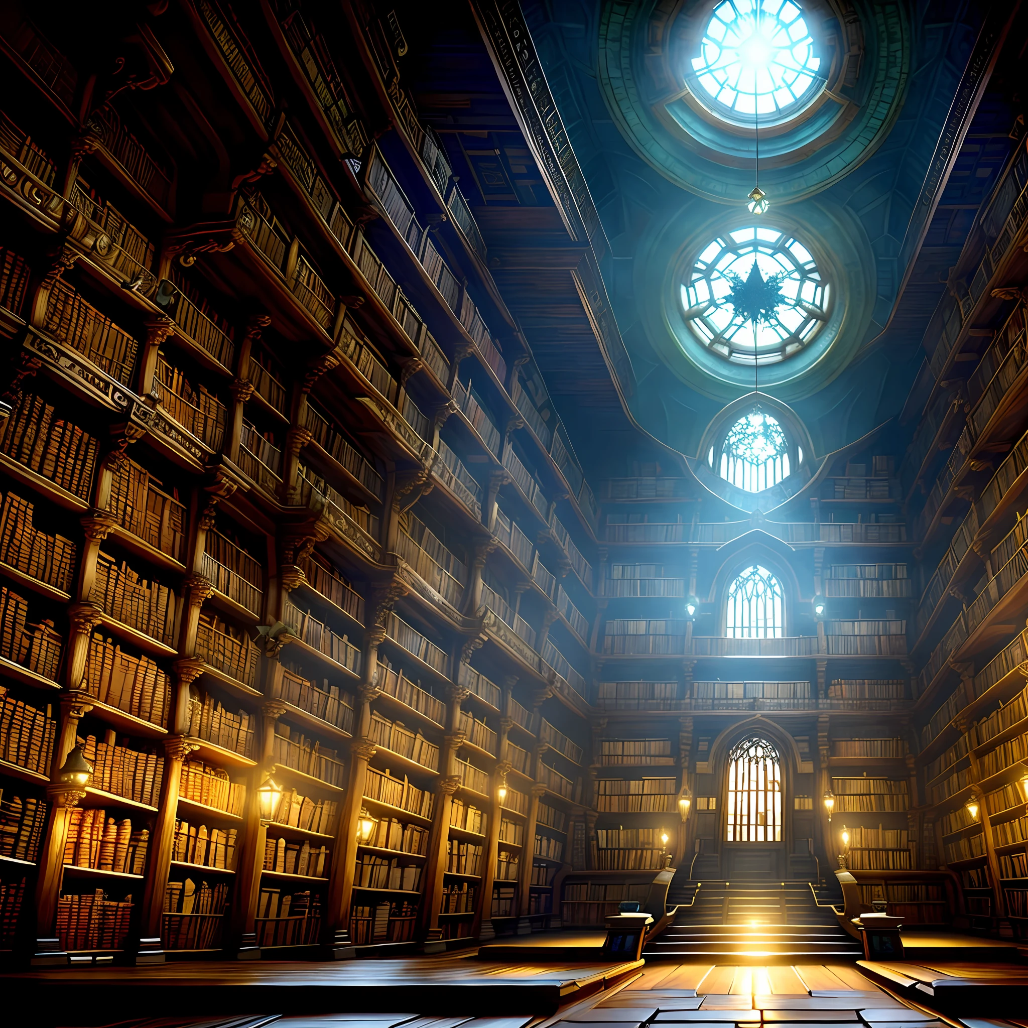 Stars on the ceiling, medium-sized shot, cinematic photo of the interior of the library A beautiful giant tree growing in the middle of a huge ancient Victorian library indoors. The door is built into wood. A tree in the library. fantasy digital art, fantasy art, Hearthstone art style, Greg Rutkowski fantasy games, darksouls concept art, detail, hyperdetail, HD