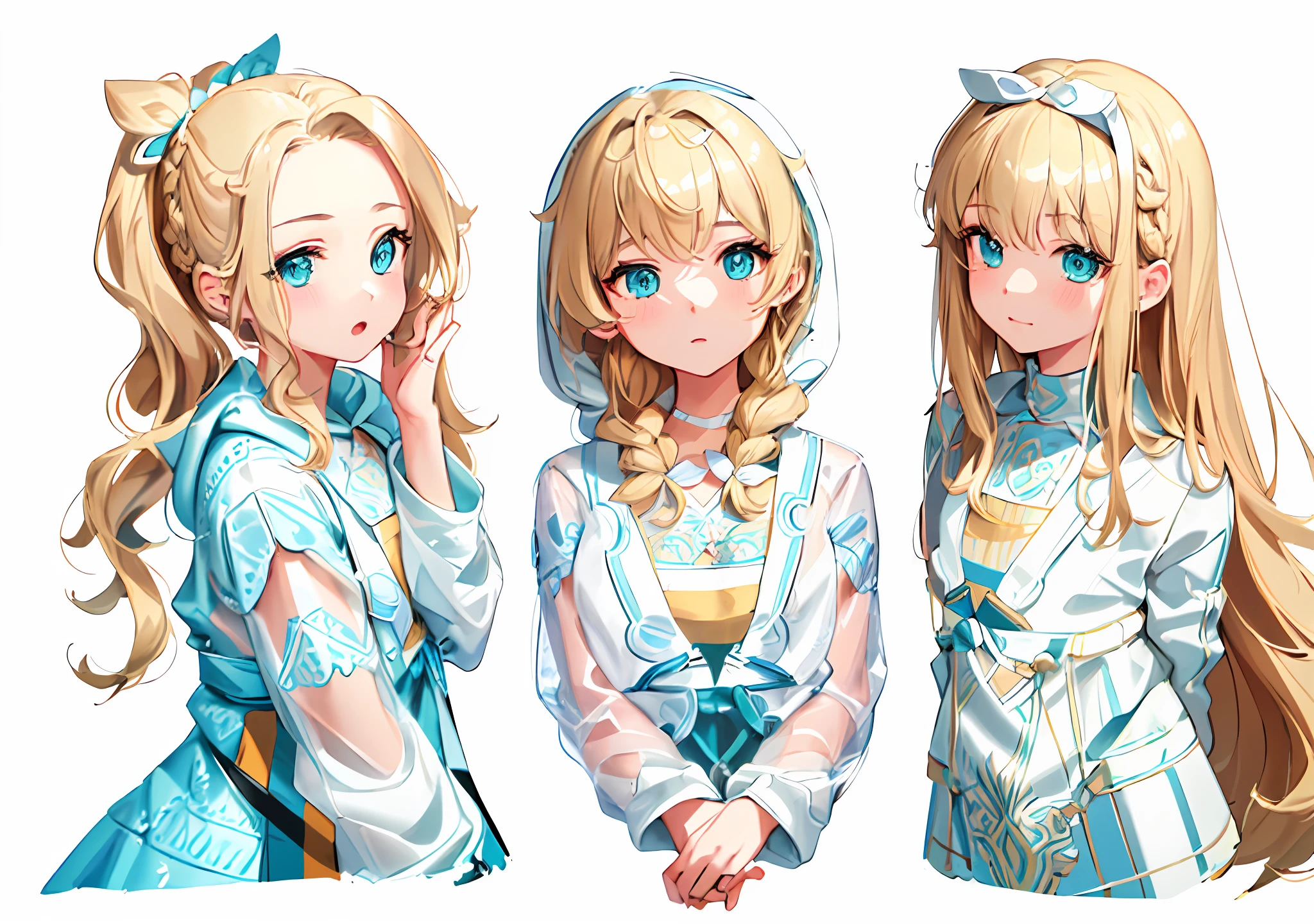 (((masterpiece))), (((illustration))), ((strong outlines)), (simple background, transparent background:1.6), 1girl, solo, character turnarounds, beige blonde hair, very very long hair, wavy hair, ponytail, french braid, fine hands, beautiful hands, green eyes, beautiful eyes, (oversized hoodie, white hoodie, hood:1.3), ultra-detailed eyes, 8K, clear, good lighting, detailed, extremely detailed, sharp focus, intricate, beautiful, realistic+++, complementary colors, high quality, hyper detailed, masterpiece, best quality, artstation, stunning, alternate clothes, fine details