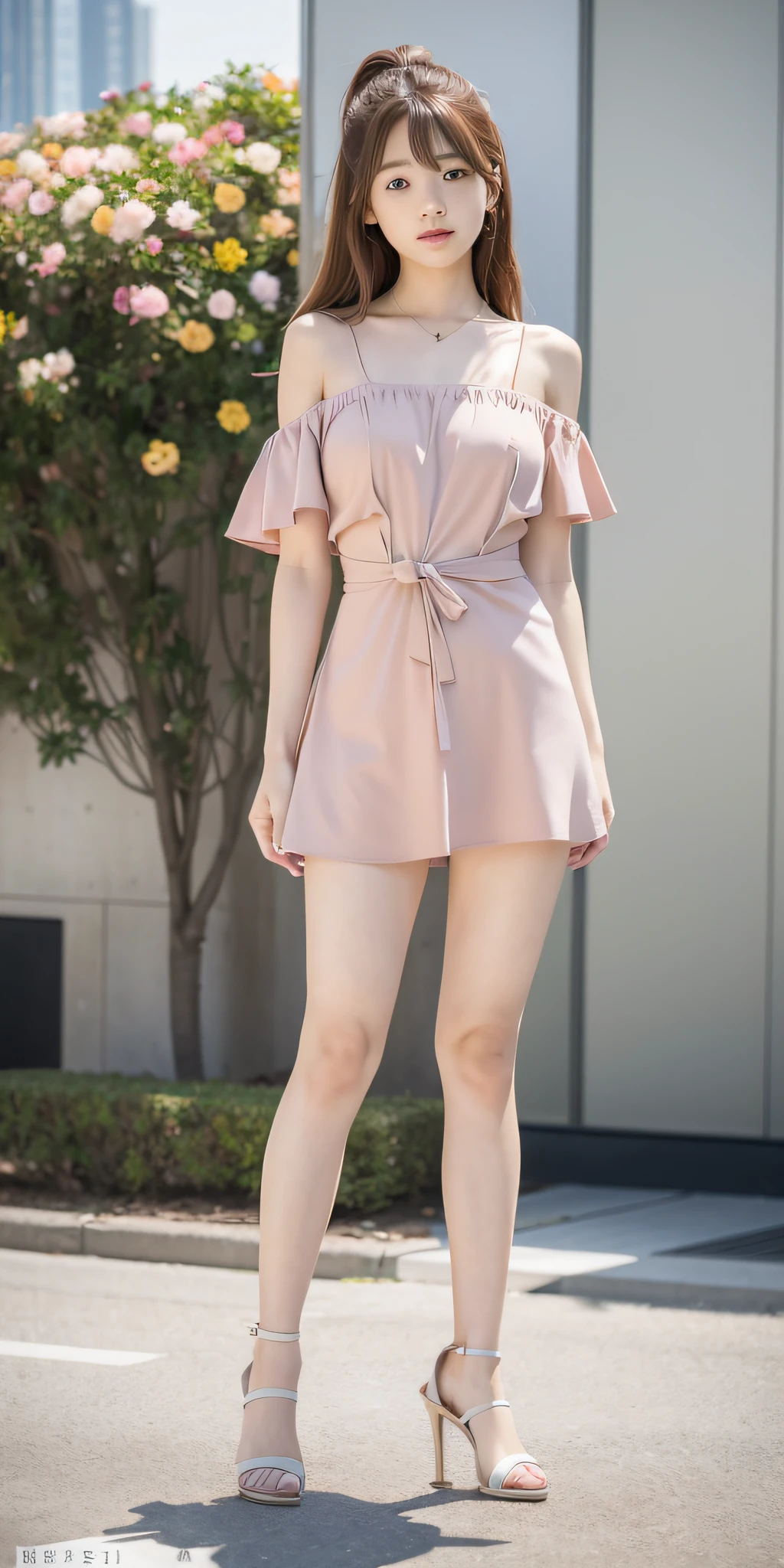 mix4, 20d, Solo, long_hair, Nanase Nishino, Haruka Kaki, Neat, high_heels,full_body, look_at_viewer, (8K, RAW photography, best quality, masterpiece:1.2), (Realistic, Photorealistic:1.37), Professional Lighting, Photon Mapping, Radiosity, Physically Based Rendering