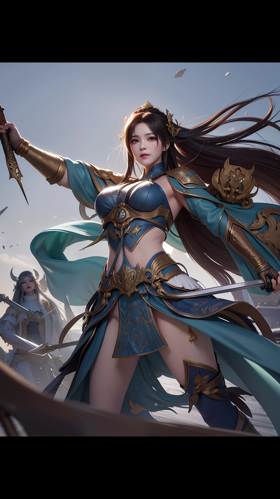 arafed image of a woman with a sword and a sword, ruan jia and artgerm, artgerm and ruan jia, by Yang J, queen of the sea mu yanling, artgerm on artstation pixiv, extremely detailed artgerm, ig model | artgerm, artgerm lau, style of artgerm