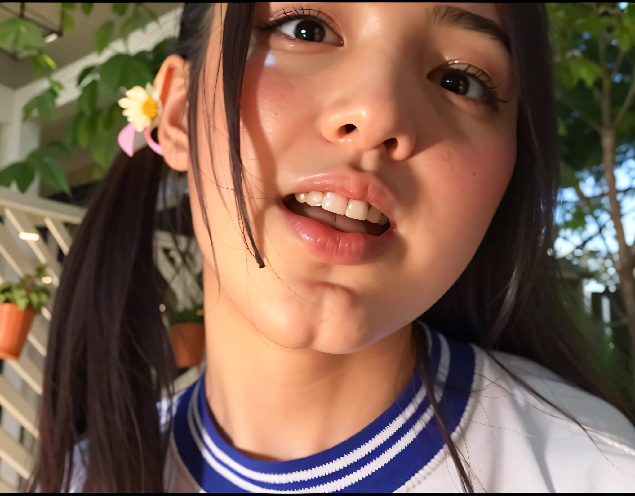 there is a young asian woman with a flower in her hair, mayuri shiina, of a youthful japanese girl, kimi takemura, young gravure idol, ayami, shiori teshirogi, shikamimi, ai yazawa, kotegawa yui, rin, hana yata, ayami koj ima, japanese girl school uniform