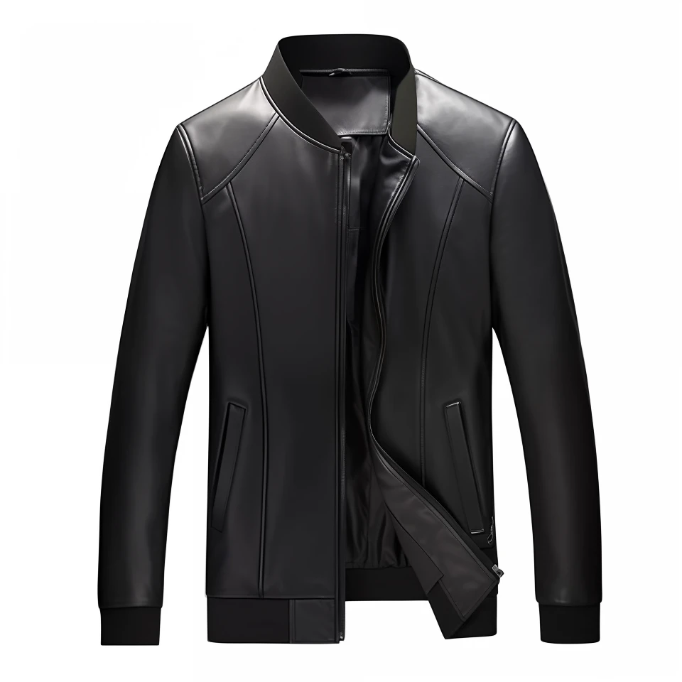 men's leather jacket with zipper, black leather slim clothes, black leather garment, black leather jacket, leather bomber jacket, leather clothing, very aesthetic leather jacket, leather jacket, black bomber jacket, leather clothes, a man wearing a black jacket, leather jackets, leather coat, short leather coat, leather fur jacket, black leather, wearing a leather jacket, leather jerkin
