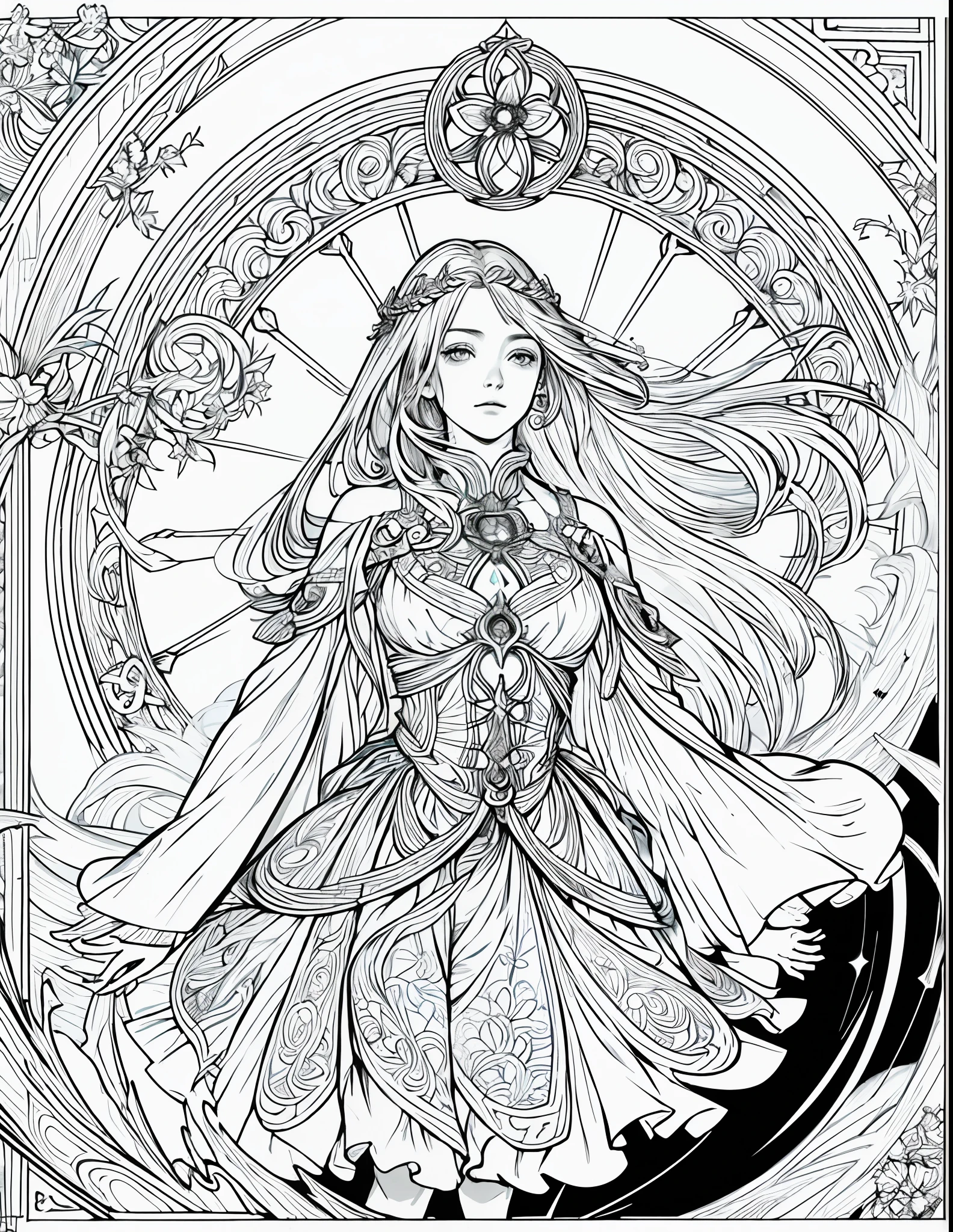 (masterpiece), hres, hight quality, 4k, unity render, 1girl, solo, lineart, (monochrome:1.2),intrincate detailed, orange hair, long hair, (masterpiece, top quality, best quality, official art, beautiful and aesthetic:1.2), (1girl), white gold extreme detailed,colorful,highest detailed, official art, unity 8k wallpaper, ultra detailed, beautiful and aesthetic, leilinggeng,lightning,,Lots of lightning,drawing,lightning elemental energy towards himself,Beautiful girl, photo framed inside a golden window, beautiful, masterpiece, best quality, (zentangle, mandala, tangle, entangle) ,holy light,gold foil,gold leaf art,glitter drawing