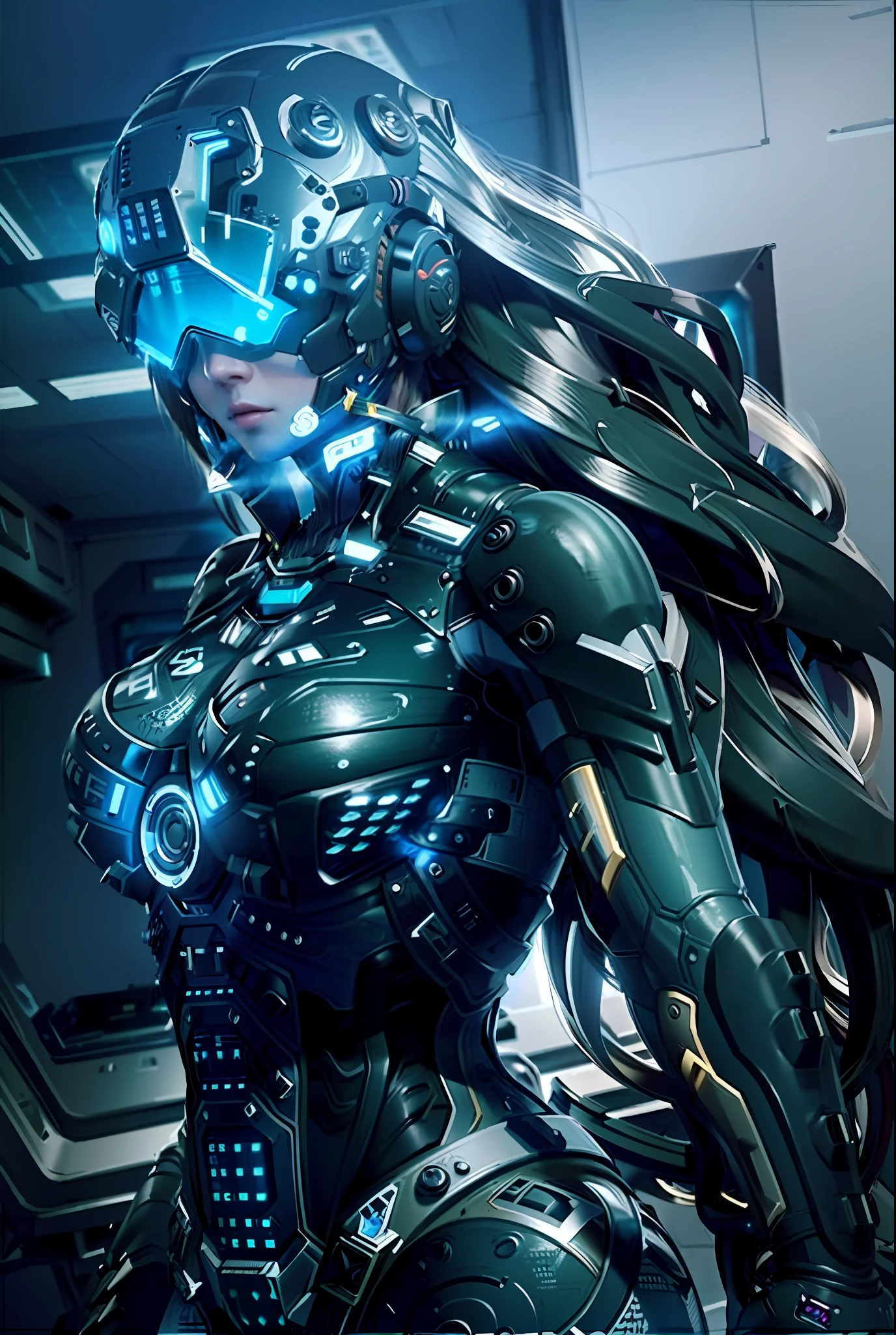 ((Best quality)), ((masterpiece)), (highly detailed:1.3), 3D,rfktr_technotrex, beautiful cyberpunk woman with voluminous hair,(wearing head-mounted display that is chunky and hi-tech:1.2),hacking a computer terminal,computer servers, LCD screens, fibre optic cables, corporate logos,HDR (High Dynamic Range),Ray Tracing,NVIDIA RTX,Super-Resolution,Unreal 5,Subsurface scattering,PBR Texturing,Post-processing,Anisotropic Filtering,Depth-of-field,Maximum clarity and sharpness,Multi-layered textures,Albedo and Specular maps,Surface shading,Accurate simulation of light-material interaction,Perfect proportions,Octane Render,Two-tone lighting,Low ISO,White balance,Rule of thirds,Wide aperature,8K RAW,Efficient Sub-Pixel,sub-pixel convolution,luminescent particles,light scattering,Tyndall effect