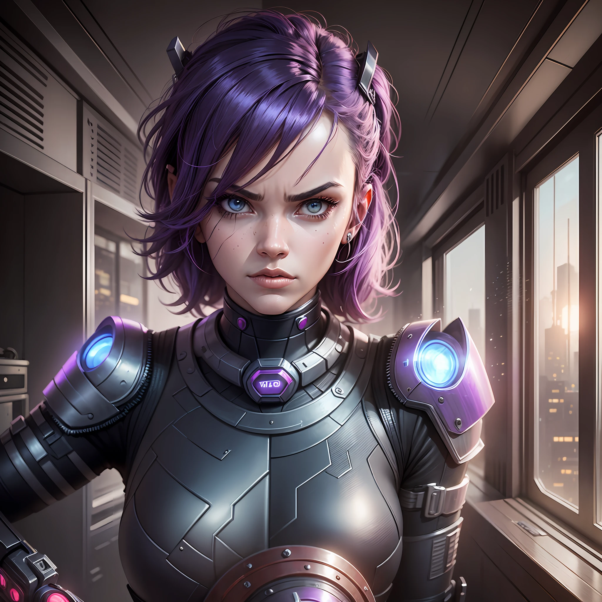 a portrait irongirl sweeping the house, style pixar, cyberpunk --auto --s2