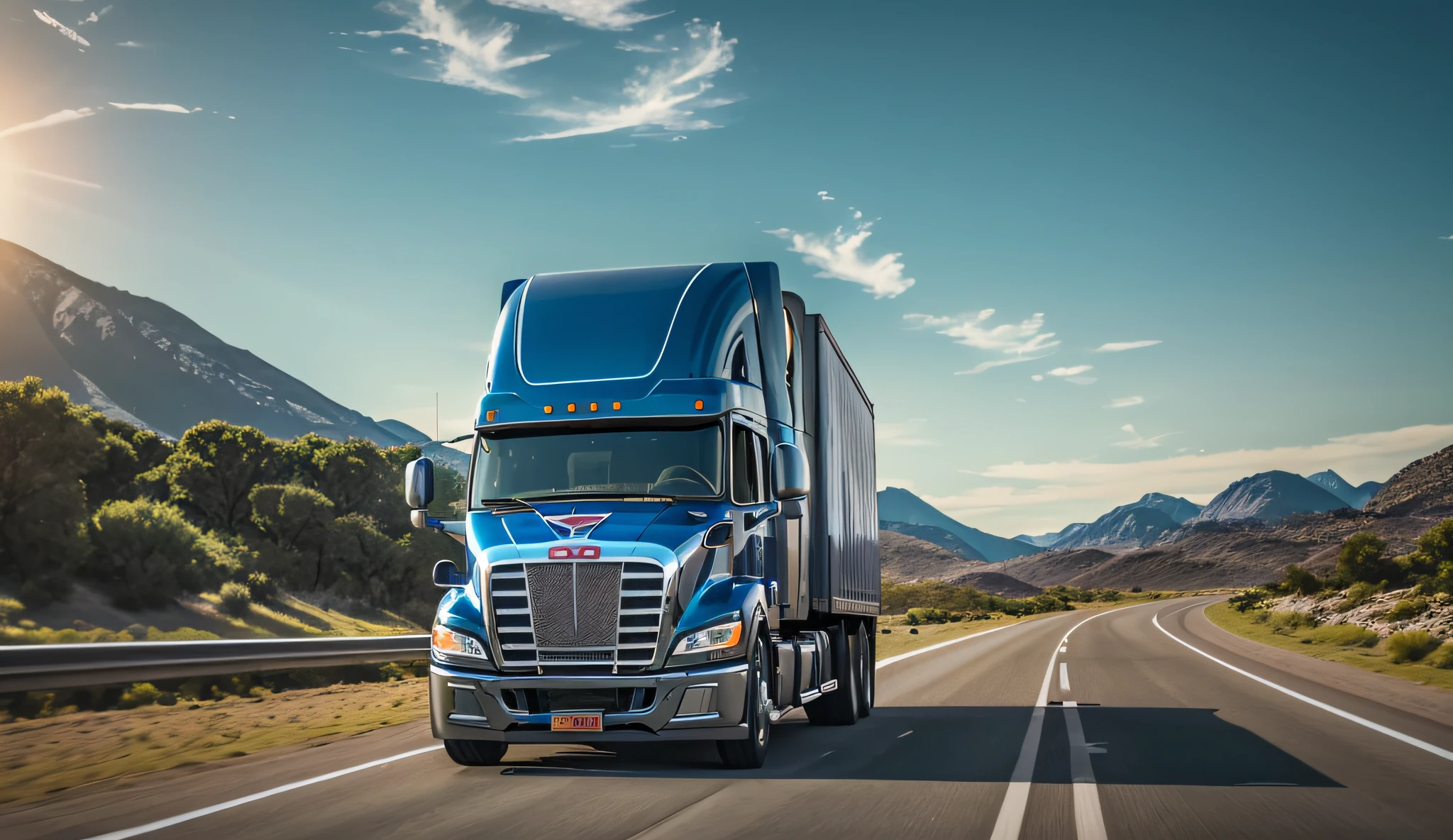 (8k, highest quality, best quality, highly detailed, realistic, cinematic HD) Trucker driving happily on the road --auto --s2