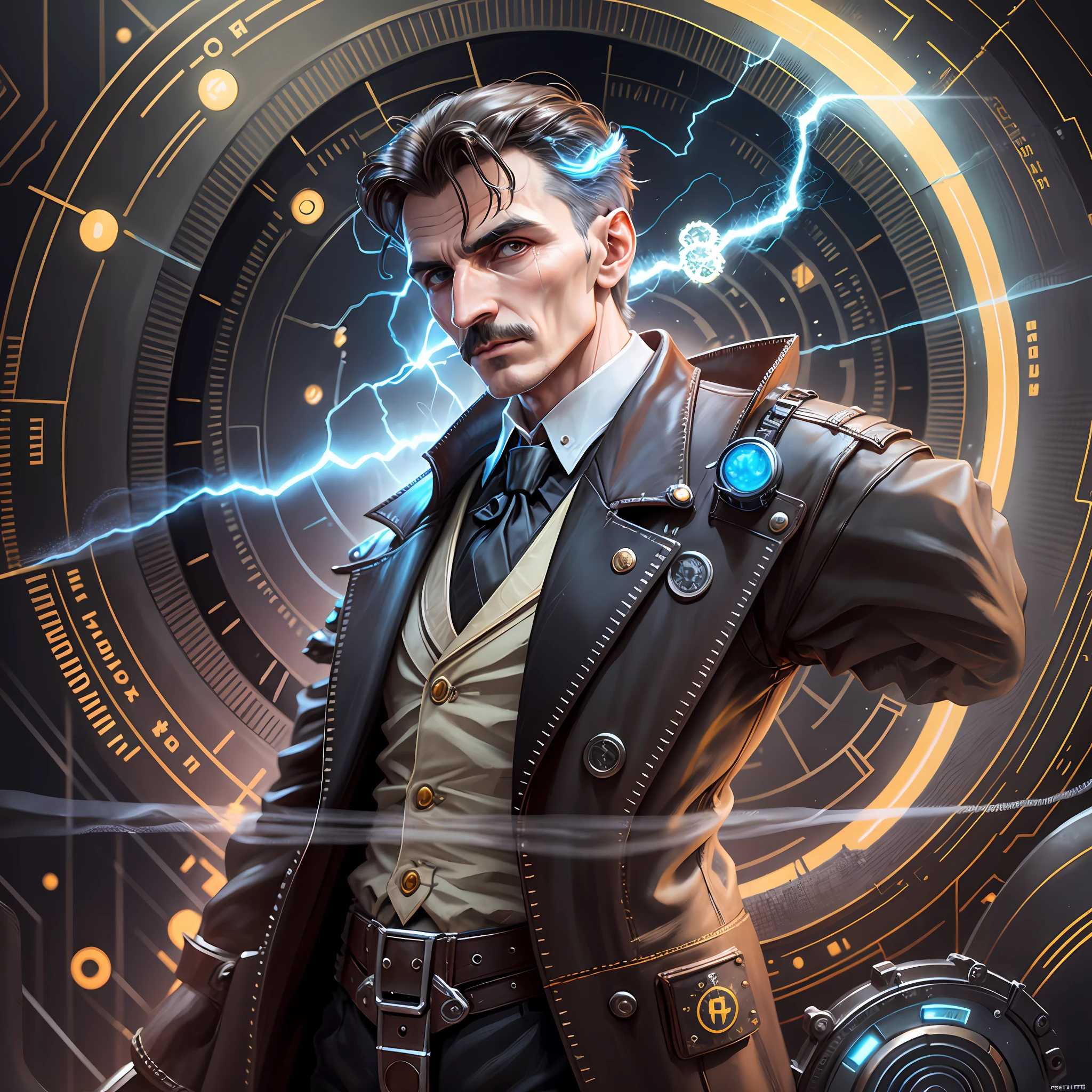 nikola tesla, teslapunkai retro, valvepunk, scientist, lightning --auto --s2