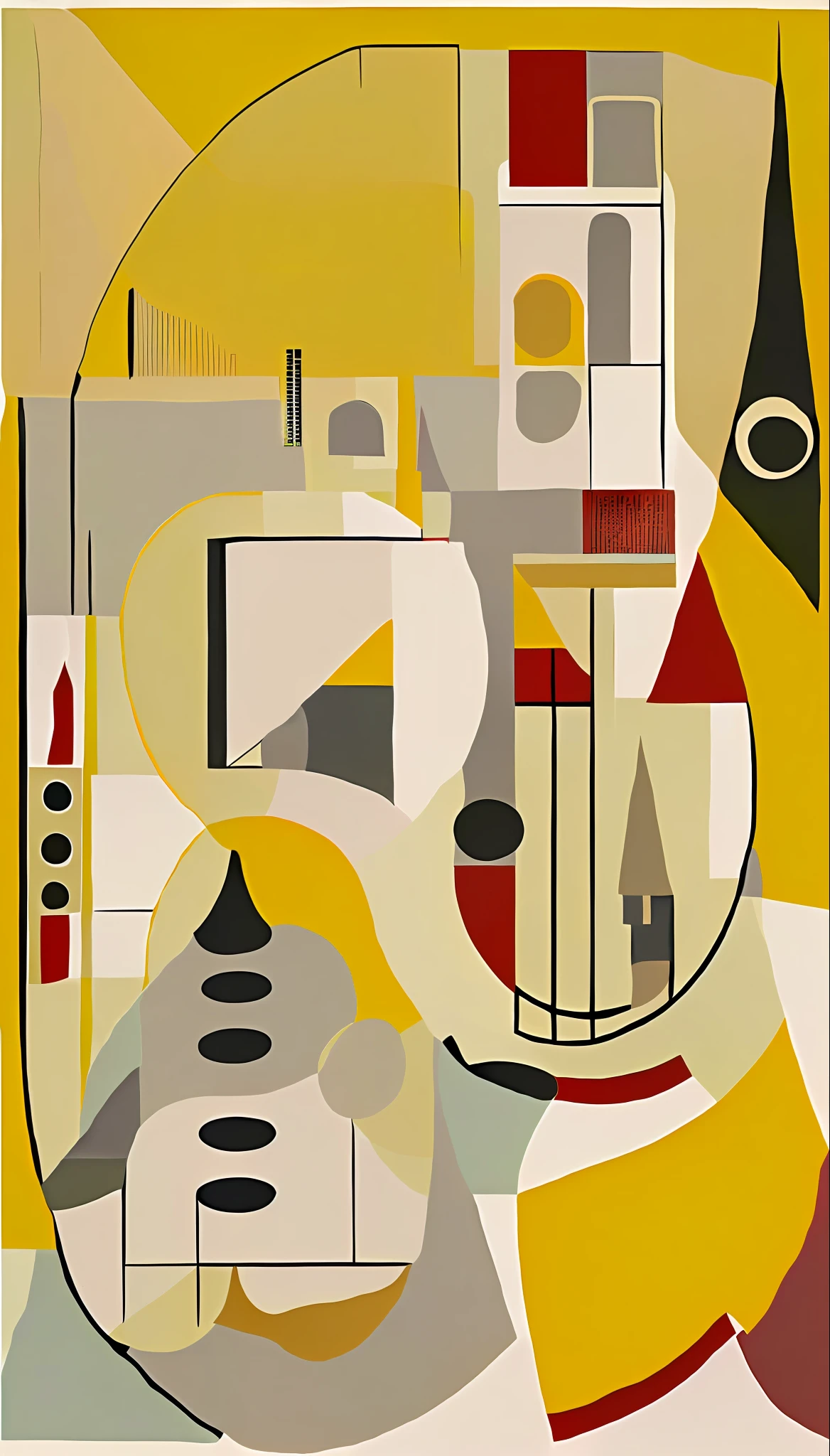 there is a painting of a cat and a dog in a room, inspired by Sophie Taeuber-Arp, bauhaus style painting, modernist composition, inspired by Herbert Bayer, inspired by Albert Gleizes, abstract forms and shapes, abstract composition, synthetic cubism, inspired by János Nagy Balogh, inspired by Oskar Schlemmer, futuristic cubism