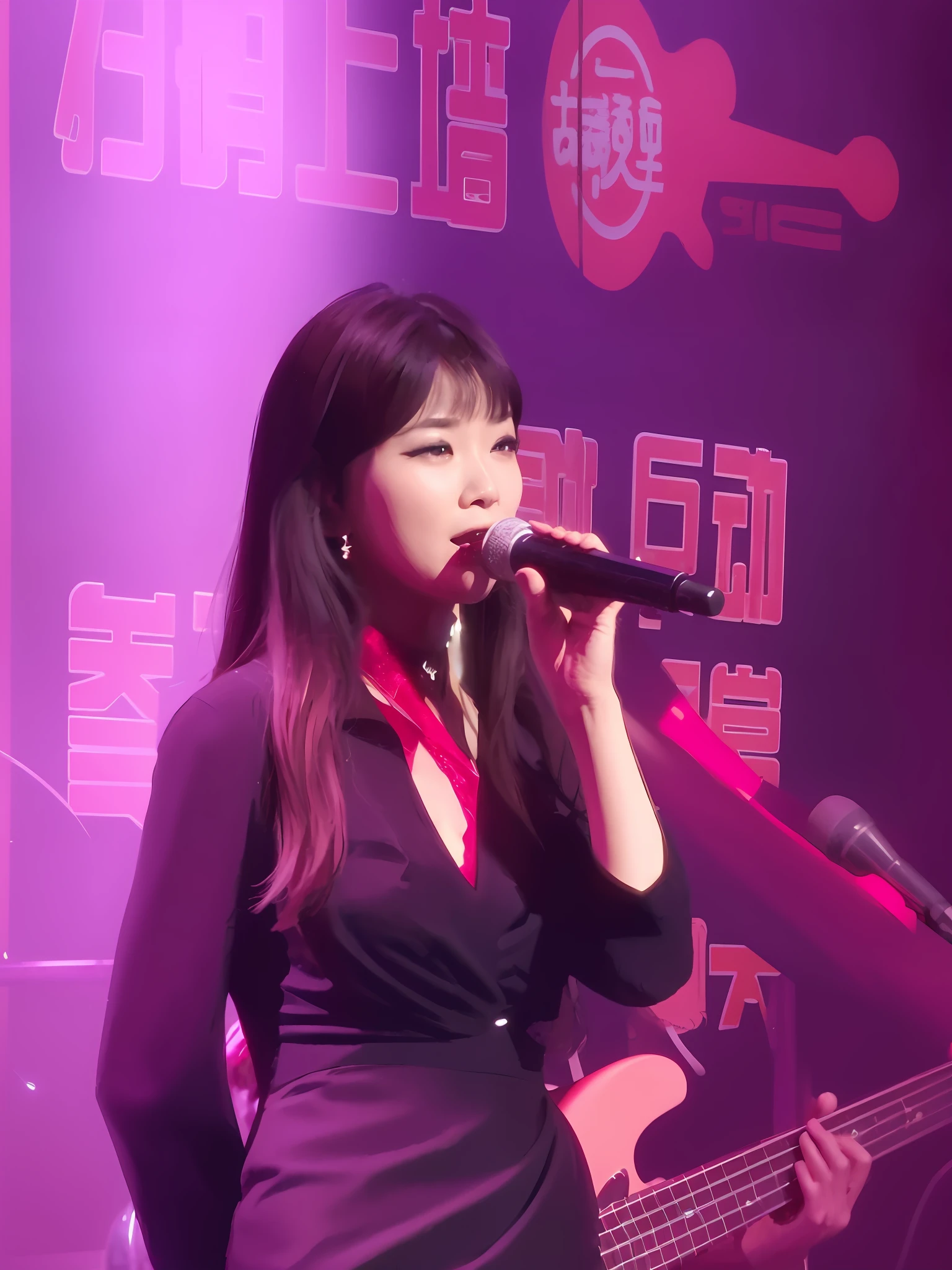 araffe woman in a black dress singing into a microphone, gongbi, park ji-min, yun ling, lee ji-eun, lee ji - eun, heonhwa choe, 奈良美智, jaeyeon nam, sun yunjoo, performing on stage, hwang se - on, jia, jiyun chae