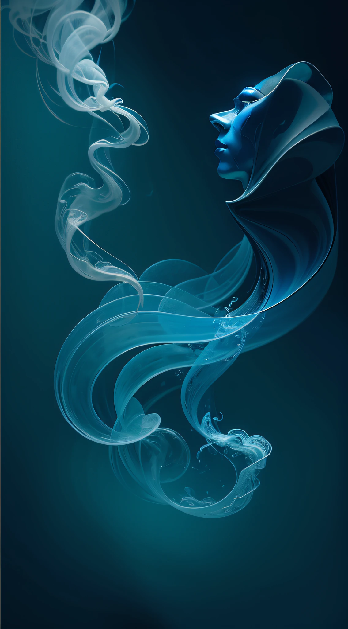 Blue, smoke, haunting, drifting, ancient, mysterious, liquid, Bauhaus art, theatrical lighting, high resolution