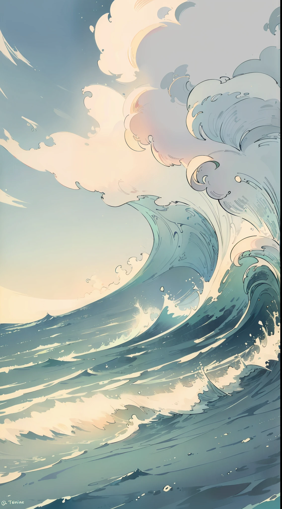 The wind starts at the end of the green ping, and the waves form between the gentle waves