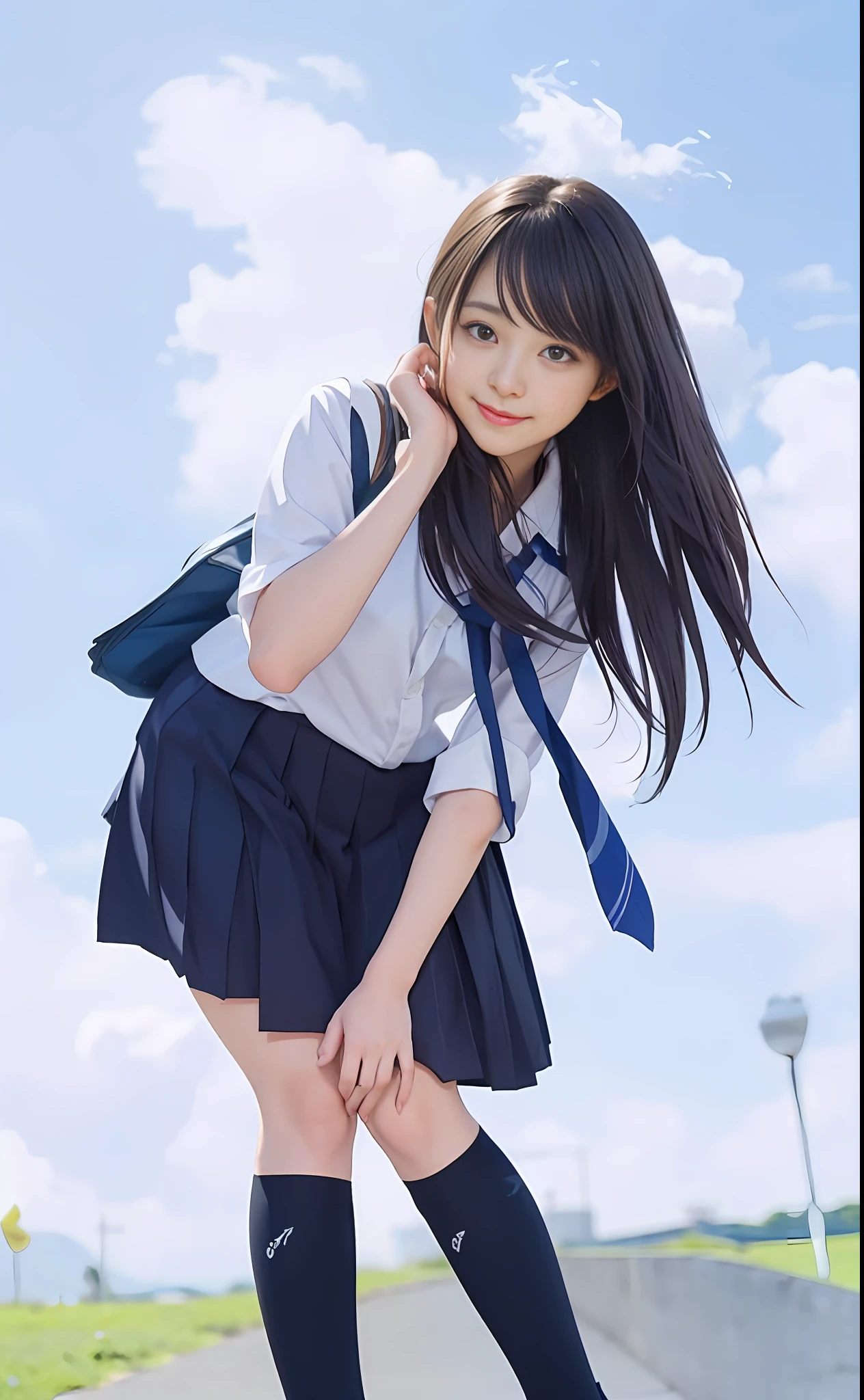 anime girl in a school uniform on a skateboard, beautiful anime high school girl, an anime girl, (anime girl), pretty anime girl, anime girl, attractive anime girl, beautiful anime girl, young anime girl, cute anime girl, anime best girl, anime visual of a cute girl, smooth anime cg art, realistic young anime girl, anime girl with long hair, style anime, smile,