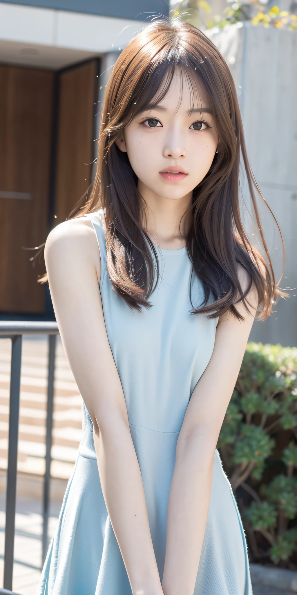mix4, 20d, Solo, long_hair, Nanase Nishino, Haruka Kaki, Miko, Hiding Hands, (8K, RAW photography, Best quality, Masterpiece:1.2), (Realistic, Photorealistic:1.37), Professional Lighting, Photon Mapping, Radiosity, Physically Based Rendering