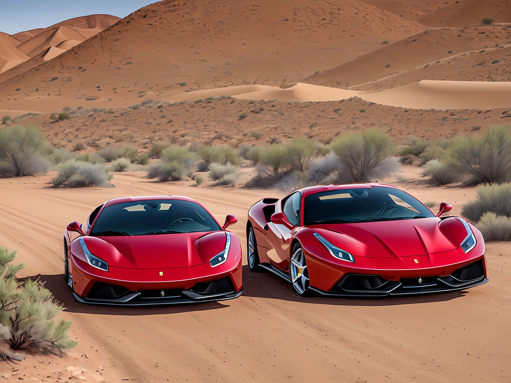 A red Ferrari in a desert 8K movie scene --auto --s2