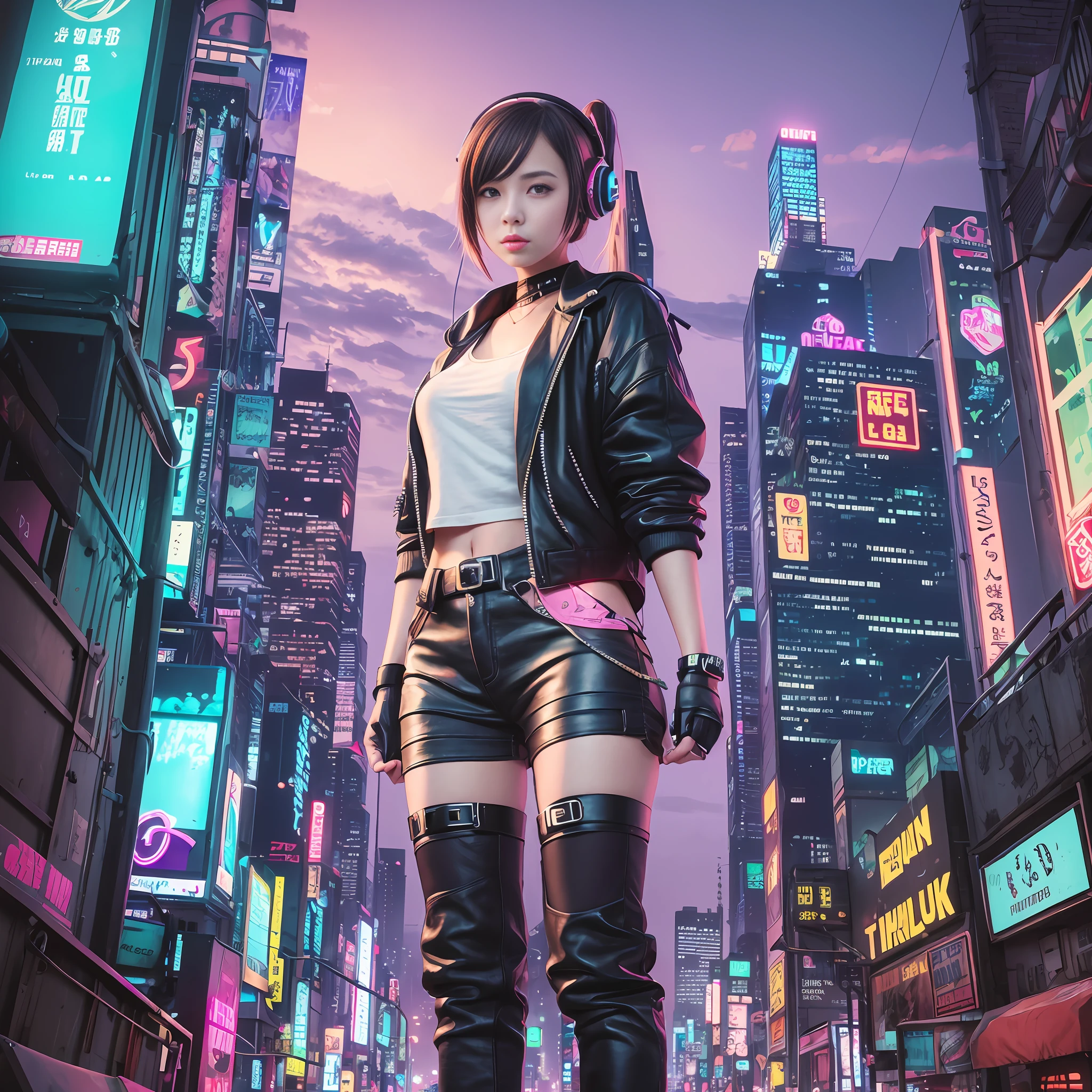 A LOFI-STYLE GIRL IN A CYBERPUNK CITY --auto --s2