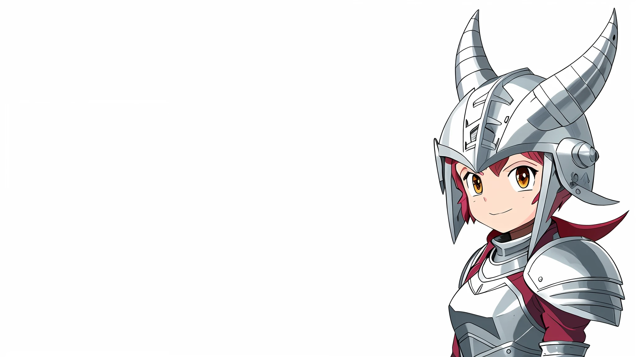 A maiden knight wearing a horn helmet, wearing a Digimon Celestial Beast style helmet, covering the eyes and bridge of the nose, revealing the mouth and tip of the nose, cute, plate armor, cartoon, the bridge of the eye nose is covered with face armor