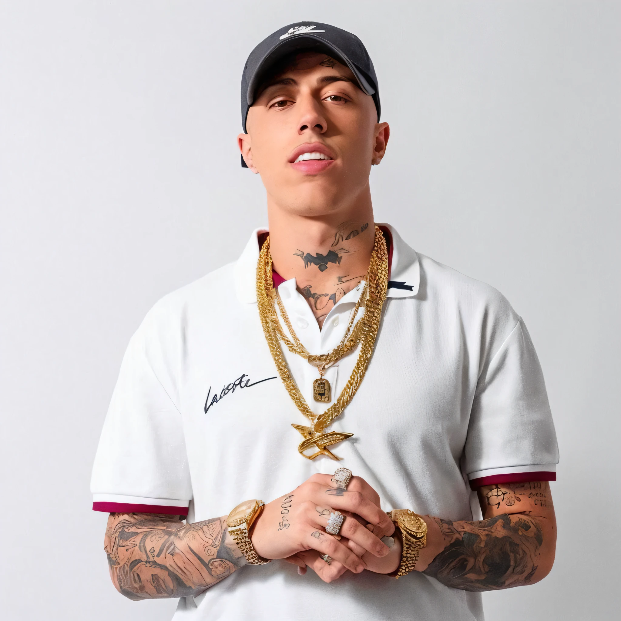 arafed man with a gold chain and a white shirt, rapper jewelry, bad bunny, rapper bling jewelry, pete davidson, taken in the early 2020s, marshal mathers, official artwork, lit from the side, inspired by Carlos Berlanga, official, ronaldo luis nazario de lima, ny, mixed art, martin sandiego