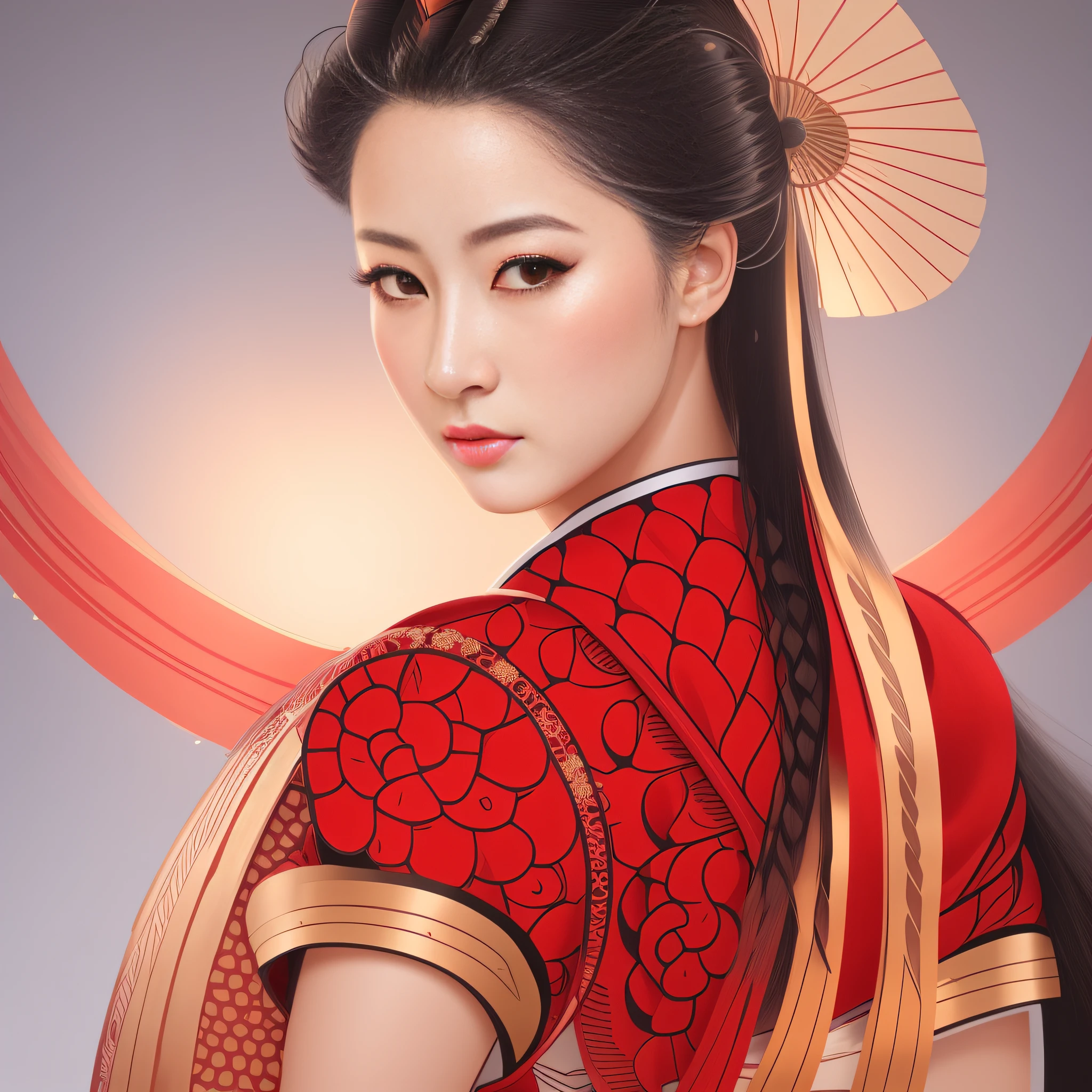 arafed woman with a fan and a flower in her hair, exquisite digital illustration, a beautiful artwork illustration, stunning digital illustration, beautiful digital artwork, inspired by Yun Du-seo, in style of digital illustration, chinese empress, portrait of geisha, a beautiful fantasy empress, beautiful digital illustration, portrait of a beautiful geisha, portrait of a geisha