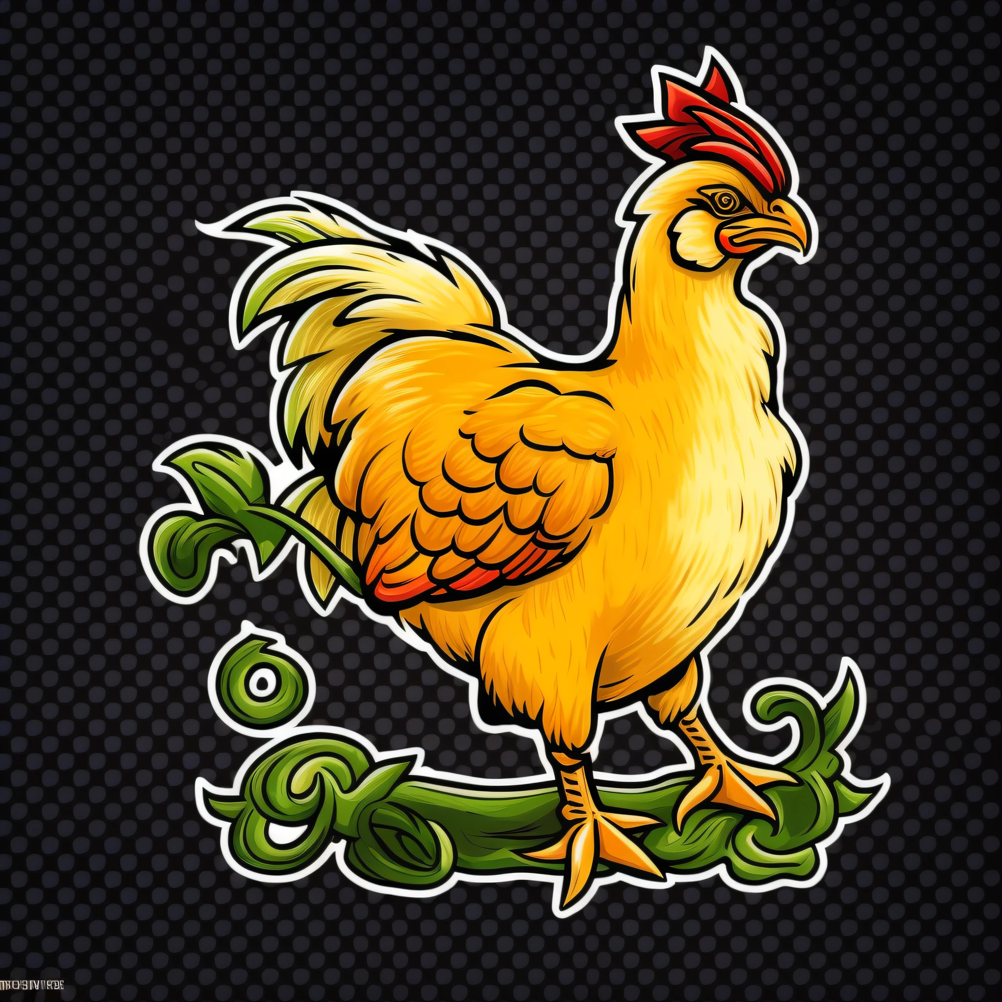 a single chicken alone,just two legs,bird,animal, image with black border, flat cartoon style, logo style,2D --niji --v 5, vector, neutral background, adhesive, centered, symmetrical, good anatomy, whole body, full body, body inside a circle, perfect body, perfect, symmetrical, sticker, detailed, one head, no deformations