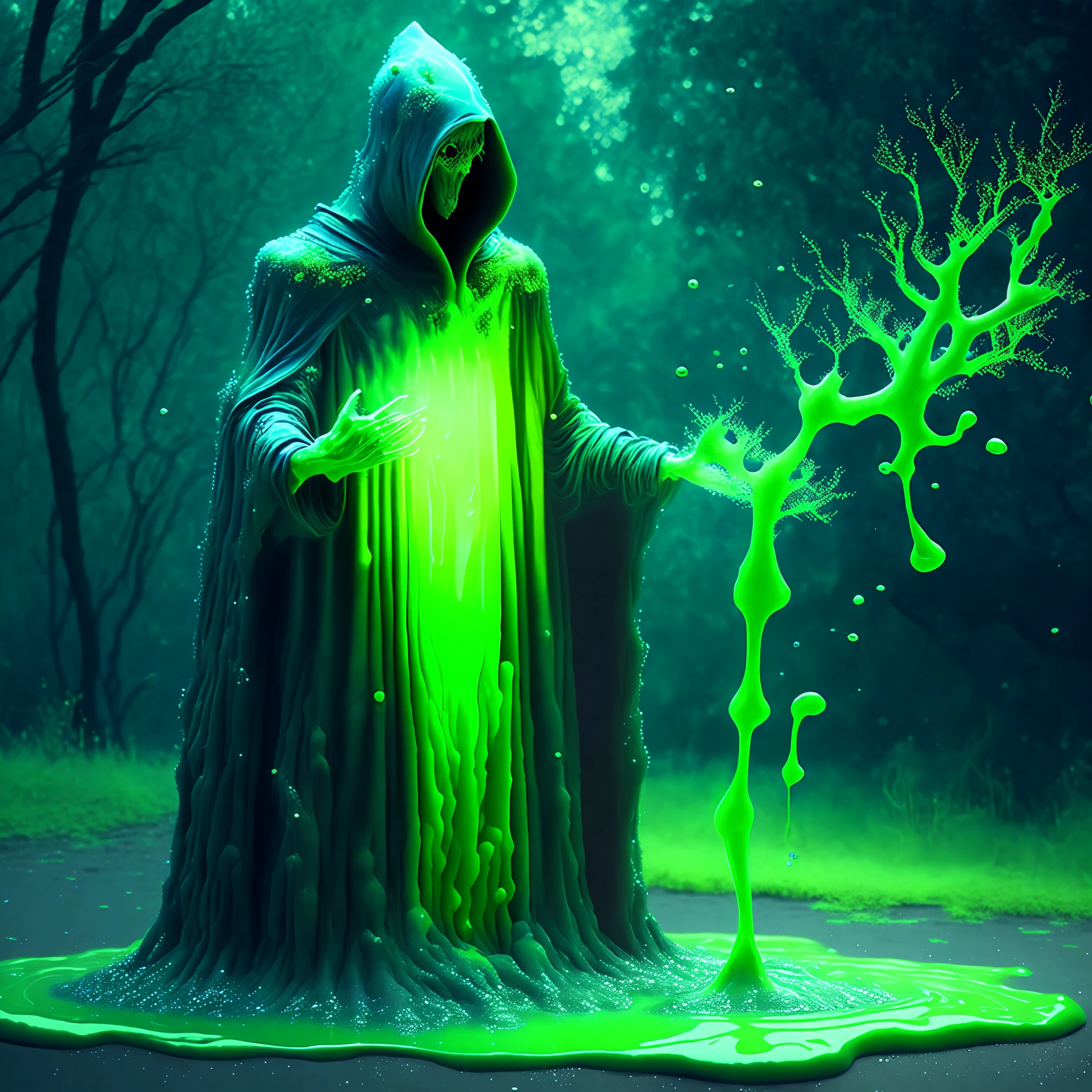 humanoid creature made of magical goo with a cloak of goo