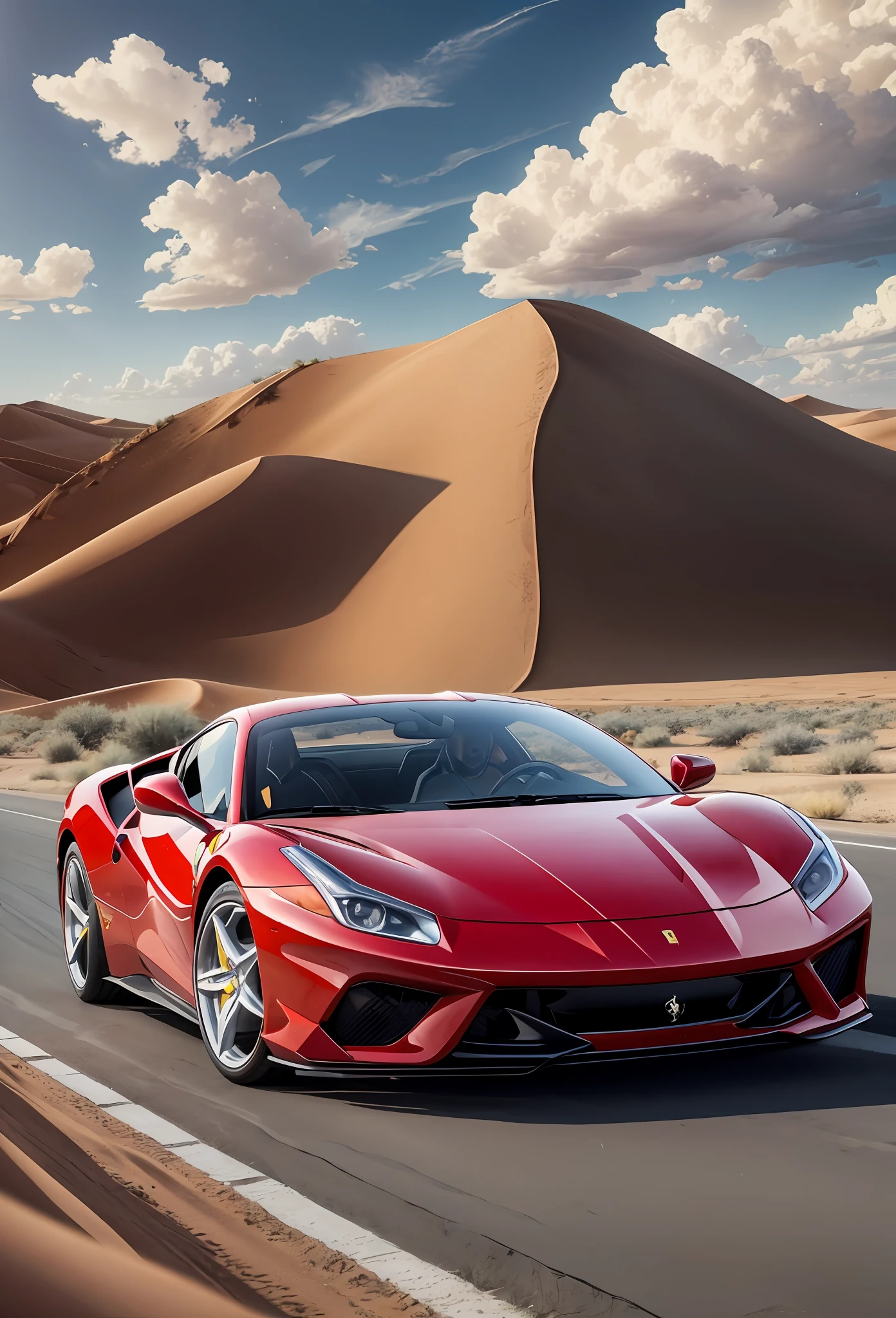 A red Ferrari in a desert 8K movie scene --auto --s2