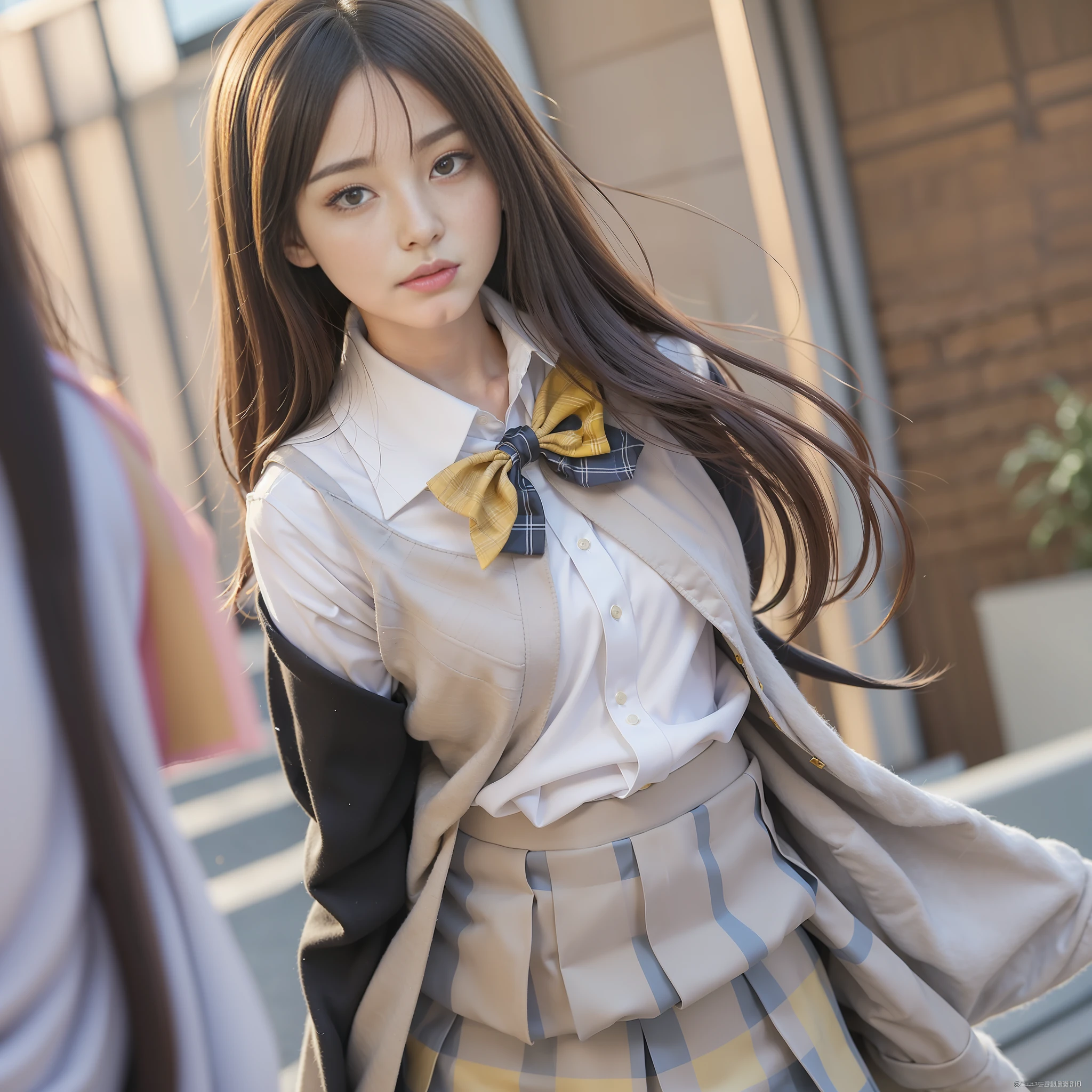(8K, Best Quality, Masterpiece: 1.2), Realistic, Ultra High Resolution, Intricate Details, 1 Girl, Beautiful Face, JK Suit, White Shirt, Yellow Bow Tie, Yellow Skirt, Plaid Skirt, Pleated Skirt, Upper Body, Standing, Wide Angle Lens, Surreal Schoolgirl, Surreal Schoolgirl, Realistic Anime 3 D Style, Realistic Schoolgirl, Smooth Anime CG Art, 3 D Anime Realistic, Beautiful Anime High School Girls, Sakimichan HDRI, Fantastic school student uniform, realistic anime, realistic young anime girl (8K, best quality, masterpiece: 1.2), realistic, super high resolution, intricate details, 1 girl, beautiful face, JK suit, white shirt, upper body