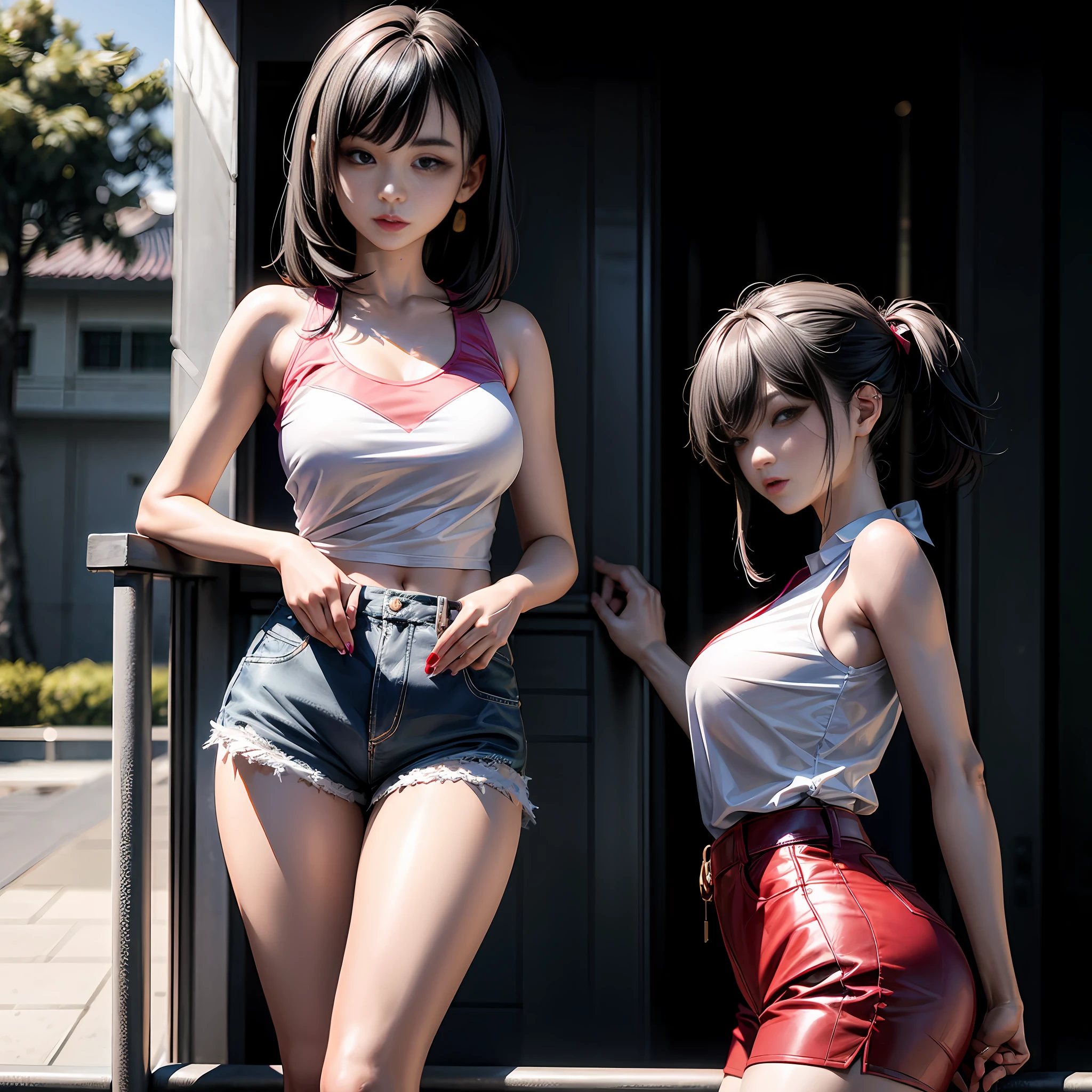 araffe asian woman in short shorts posing on a balcony, korean girl, gorgeous young korean woman, beautiful south korean woman, beautiful young korean woman, trending at cgstation, korean women's fashion model, trending on cgstation, sexy girl wearing shorts, photorealistic perfect body, attractive pose, highly realistic photo, beautiful asian girl, hot with shining sun