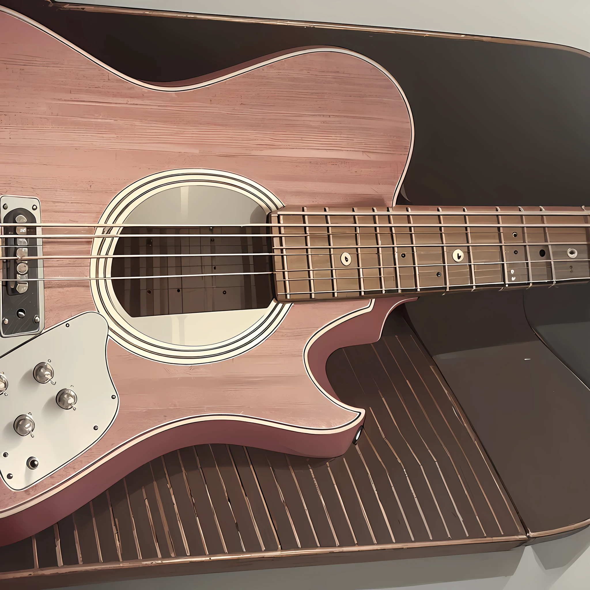 ((high quality)), ((masterpiece)), 8k, guitar, monochrome, digital art, pink, vintage --auto --s2