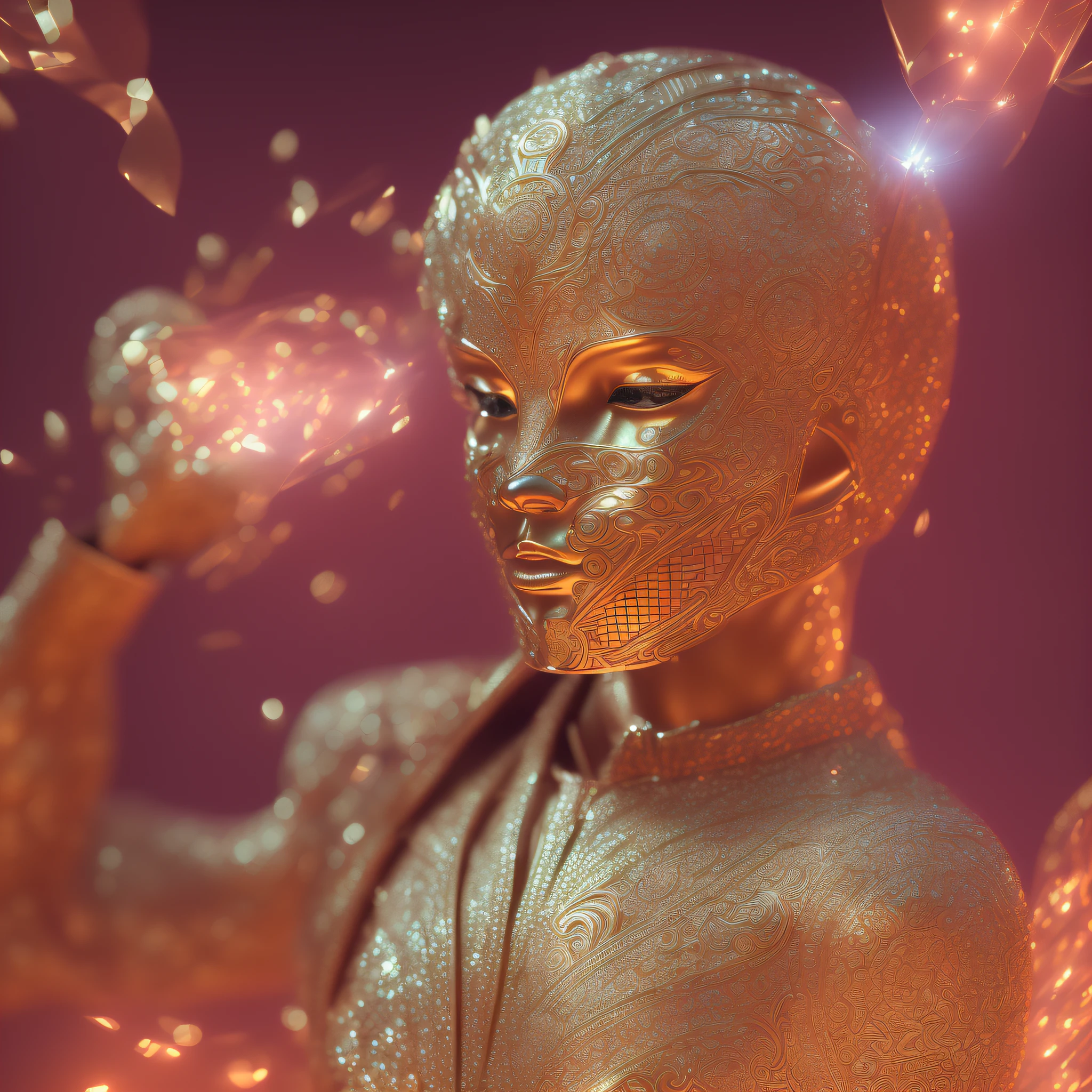 3d model of a mask, clay, 3d printed Cinematic Lighting, Unreal Engine 5, Cinematic, Color Grading, Editorial Photography, Photography, Photoshoot, Shot on 70mm lens, Depth of Field, DOF, Tilt Blur, Shutter Speed 1/1000, F/22, White Balance, 32k, Super-Resolution, Megapixel, ProPhoto RGB, VR, High, Epic, Artgerm, Alex Ross, Halfrear Lighting, Backlight, Natural Lighting, Incandescent, Fiber Optics, Moody Lighting, Cinematic Lighting, Studio Lighting, Soft Lighting, Volumetric, Contre-Jour, Dark Lighting, Accent Lighting, Global Lighting, Global Screen Space Lighting, Global Ray Tracing Lighting, Red Rim Light, Cool Color Rating 45%, Optical, Scattering, Bright, Shadows, Harsh, Sparkling, Ray Tracing Reflections, Lumen Reflections, Screen Space Reflections, Diffraction Rating, Chromatic Aberration, GB Offset, Scan Lines, Ray Traced, Ray Tracing Environment Occlusion, Anti-Aliasing, FKAA, TXAA, RTX, SSAO, Shaders, OpenGL-Shaders, GLSL-Shaders, Post-Processing, Post-Production, Cel Shading, Tone Mapping, CGI, VFX, SFX, INSANELY DETAILED AND INTRICATE, HYPERMAXIMALIST, ELEGANT, HYPER REALISTIC, SUPER DETAILED, DYNAMIC POSE, CENTRALIZED, PHOTOGRAPHY --V 4