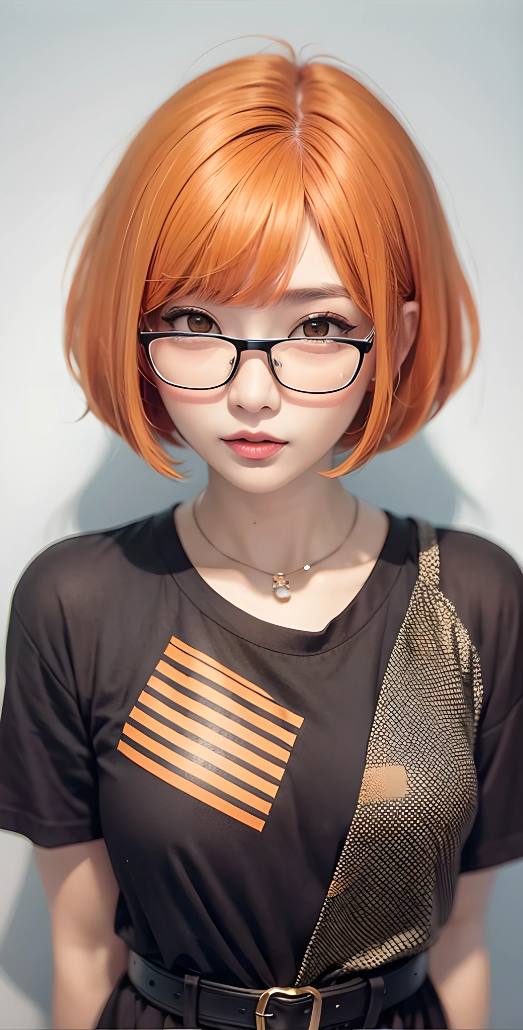 Sangonomiya Kokomi, bob cut, hair orange, short hair, glasses