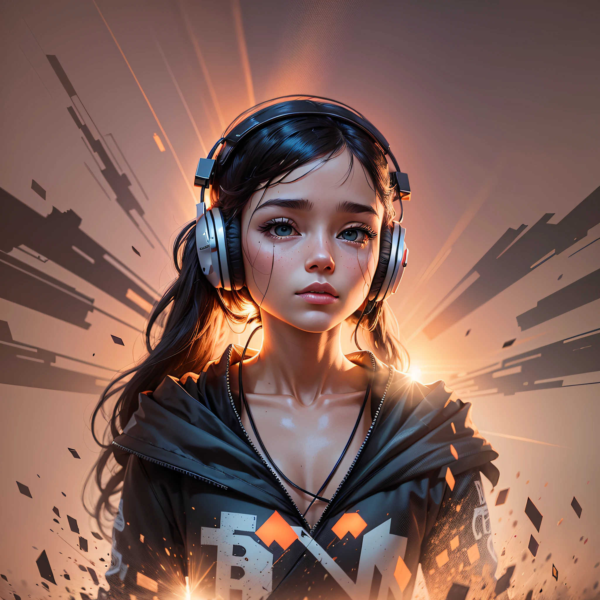 A ONE A DJ STANDING BONE ON HEAD HEADPHONES SILHOUETTE SUNSET HYPER REALISTIC VECTOR --auto --s2