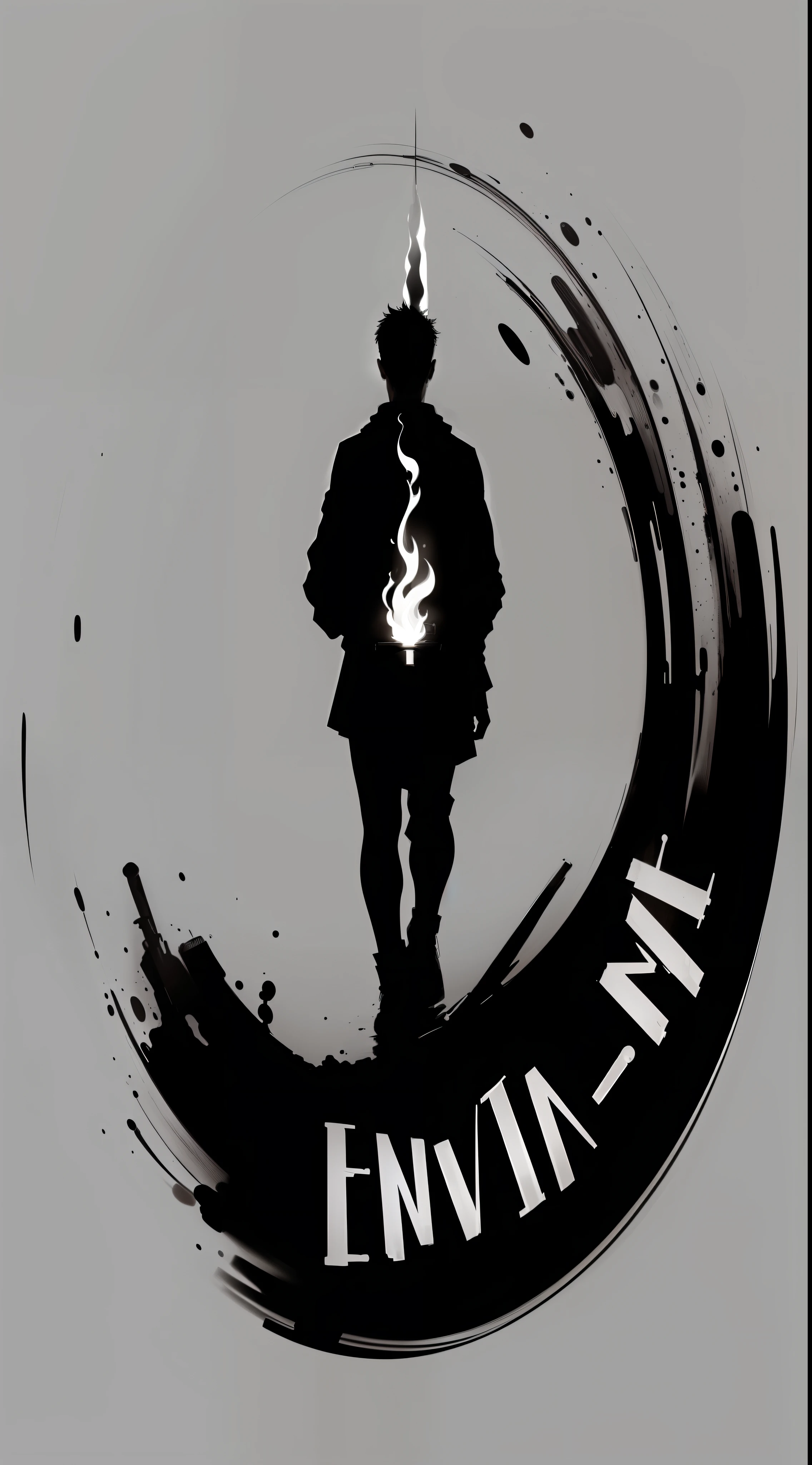 (masterpiece), best quality, minimalista, (1 man carrying a torch), high contrast, black and white, (the words "Envia-me" in black ink), a spot of ink on the man's body to emphasize the phrase, dramatic lighting, crisp and sharp focus. --auto --s2