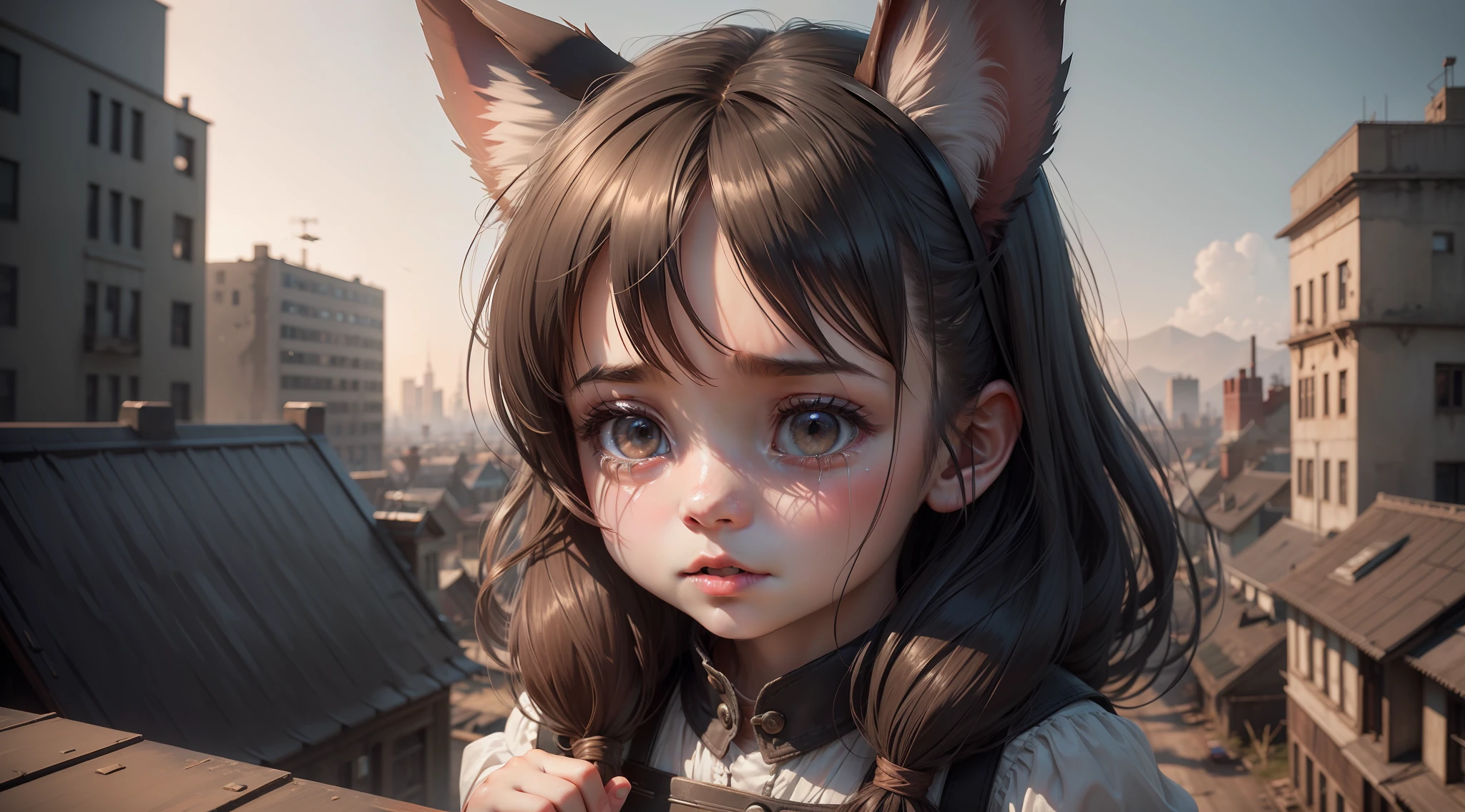 /Imagination Tips: Illustration A ****** girl with long pig ears standing on the roof crying, a beautiful ****** girl with long pig ears is sad ::15, face closeup: :10, howling, crying::12, rule of thirds composition: :5, face shot: :12, Unreal Engine::14, cinematic light::10, rake light::10, dramatic::8, movie::7, super mass::8, abandoned city buildings::13, steampunk::15 -- Seed 4294967295 --s 400 --q 2 --c 30