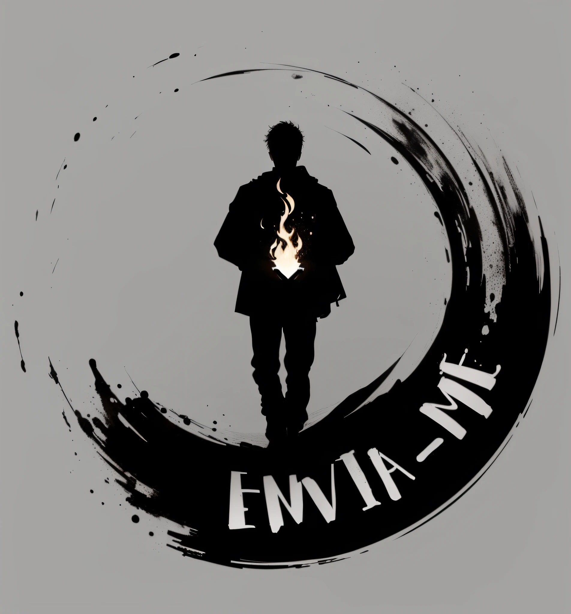 Young man carrying a flame, Minimalist style, Written on black spot : Send me --auto --s2