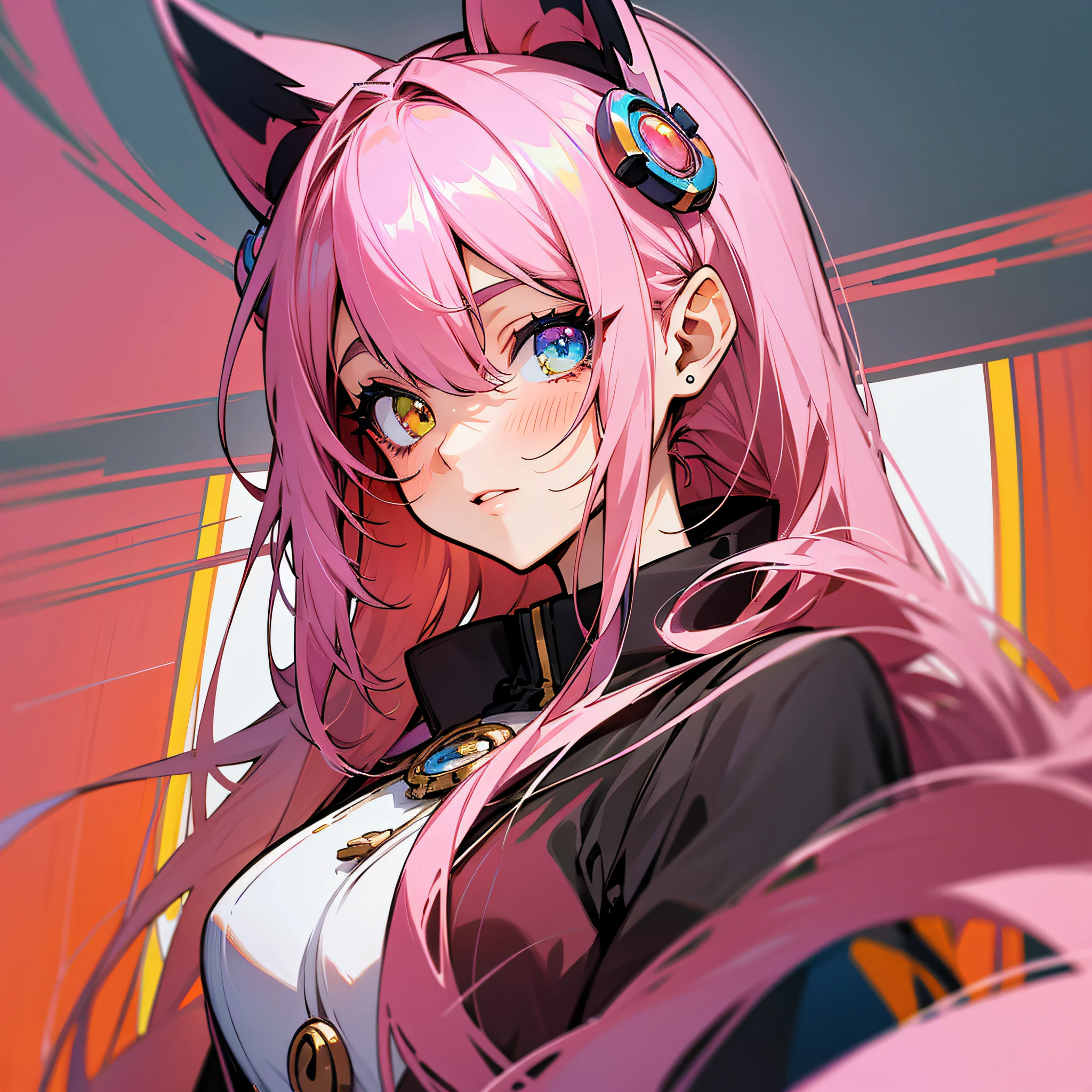 masterpiece, best quality, {best quality}, {{masterpiece}}, {highres}, focus, anime style, a closeup of a cartoon of a woman, girl design, portrait, giesha, anime image, long hair, pink hair, heterochromia eyes, hair covering ears, polished and powerful look, exotic, tall, freckles, cheerful, luxury clothing, colorful, colors --auto --s2