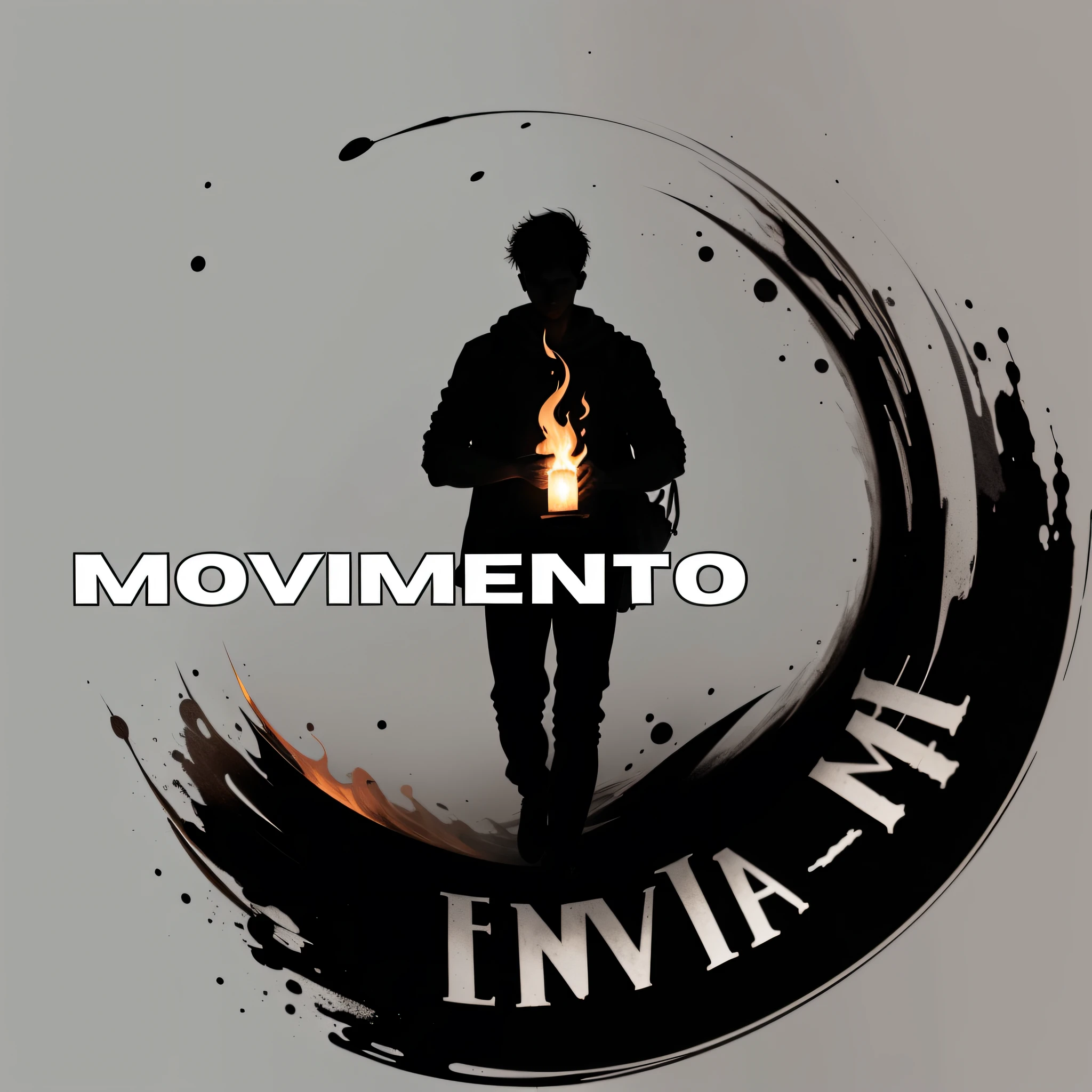 "Minimalist: young man carrying a flame and a bible, black background with writing 'Send me' on the black spot and 'Movement' in white on the front of the young man." --auto --s2