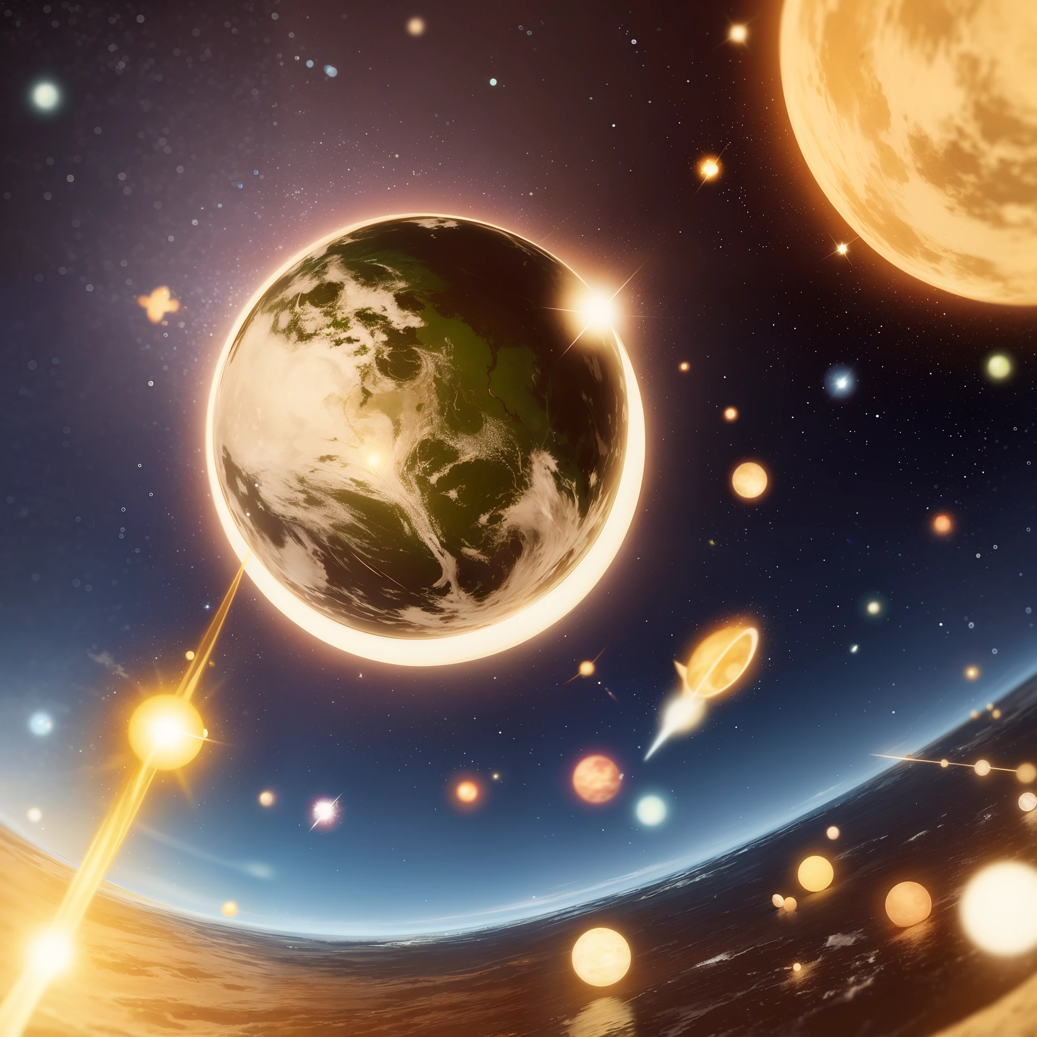 The planet Earth with a very bright star on the side, with no more people or objects