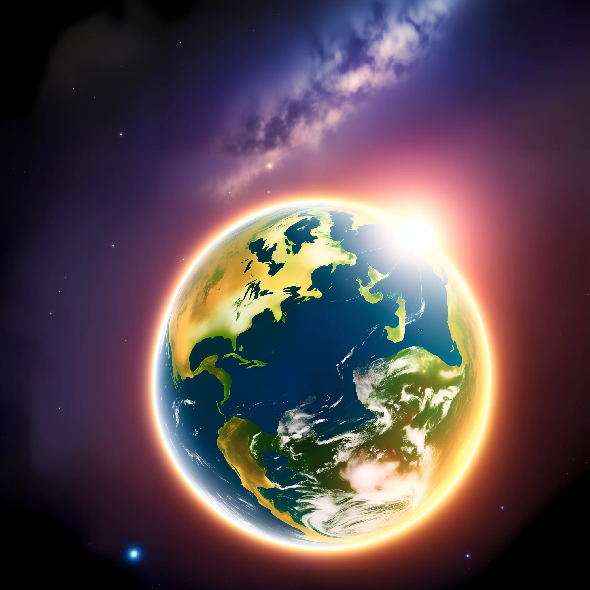 The planet Earth with a very bright star on the side, with no more people or objects