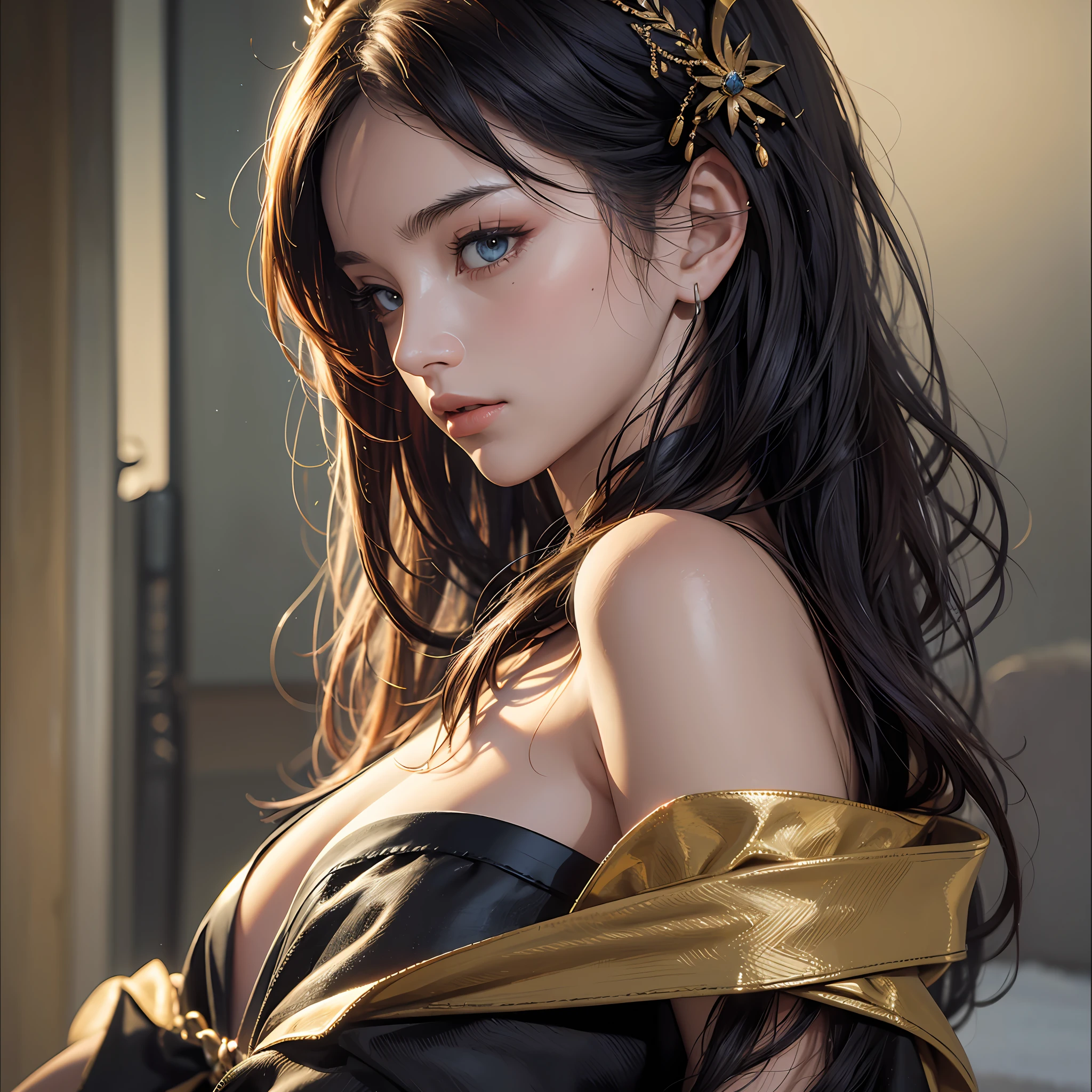 Best Quality, Masterpiece, Ultra High Resolution, (Realisticity: 1.4), Original Photo, 1Girl, Off-the-Shoulder, Film Lighting, Samurai --auto --s2