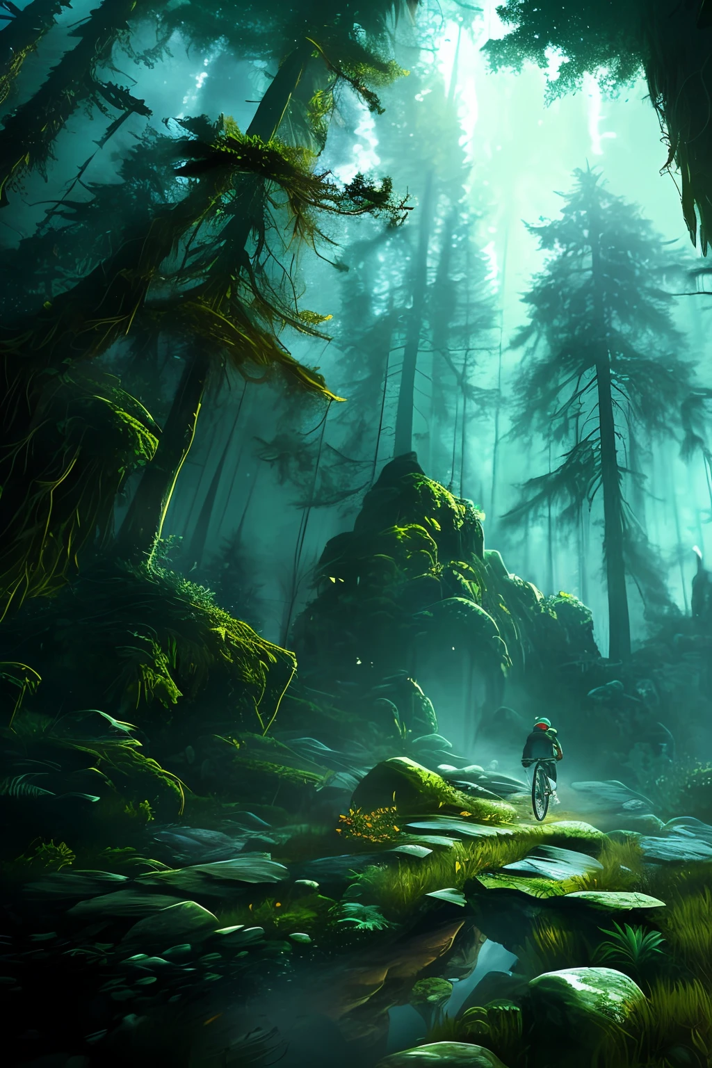 cyclist in the forest