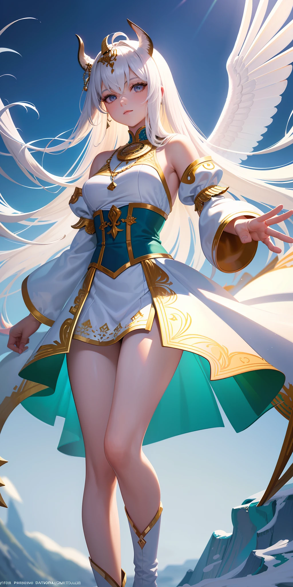(masterpiece: 3x4, best quality), (beautiful and detailed eyes: 1.2), (8k unit wallpaper CG extremely detailed, masterpiece, super detailed, best shadow), (detailed background), (beautiful and detailed face, beautiful and detailed eyes), high contrast, (best lighting, extremely delicate and beautiful), 1girl,white hair,blue eyes,Anubis,wings,white clothes,winter,((colorful paint splashes on transparent background, Dulux,)), ((caustic)), dynamic angles, beautiful details shine, full body, cowboy photos, 3x4