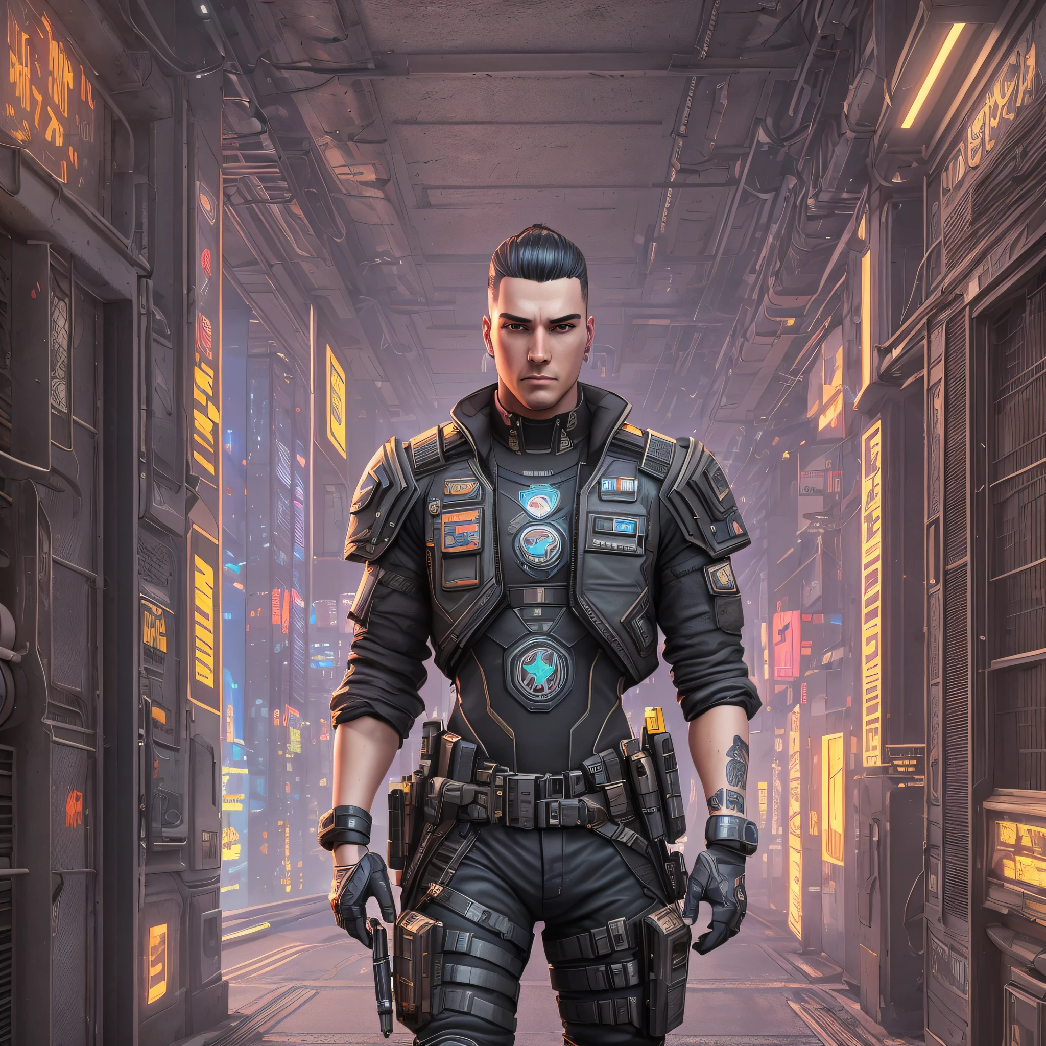 cyberpunk solider, 8 k, hd  illustration, symmetrical, substance 3rd person style, 2d character design concept, unreal engine 5, DAZ, hyperrealistic, octane render, cosplay, RPG portrait, dynamic lighting, intricate detail, summer vibrancy, cinematic --auto --s2