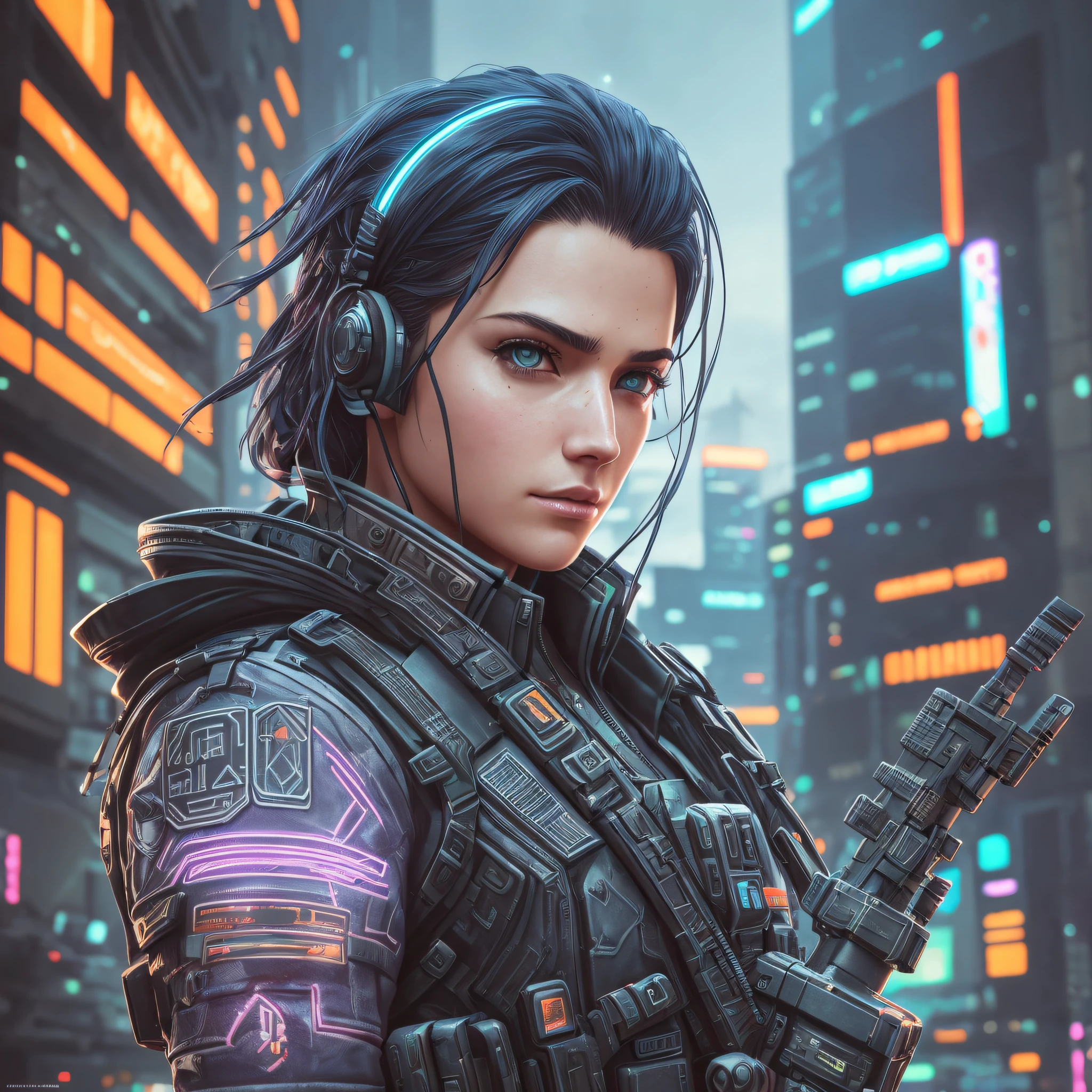 cyberpunk solider, 8 k, hd illustration, symmetrical, substance 3rd person style, 2d character design concept, unreal engine 5, DAZ, hyperrealistic, octane render, cosplay, RPG portrait, dynamic lighting, intricate detail, summer vibrancy, cinematic --auto --s2