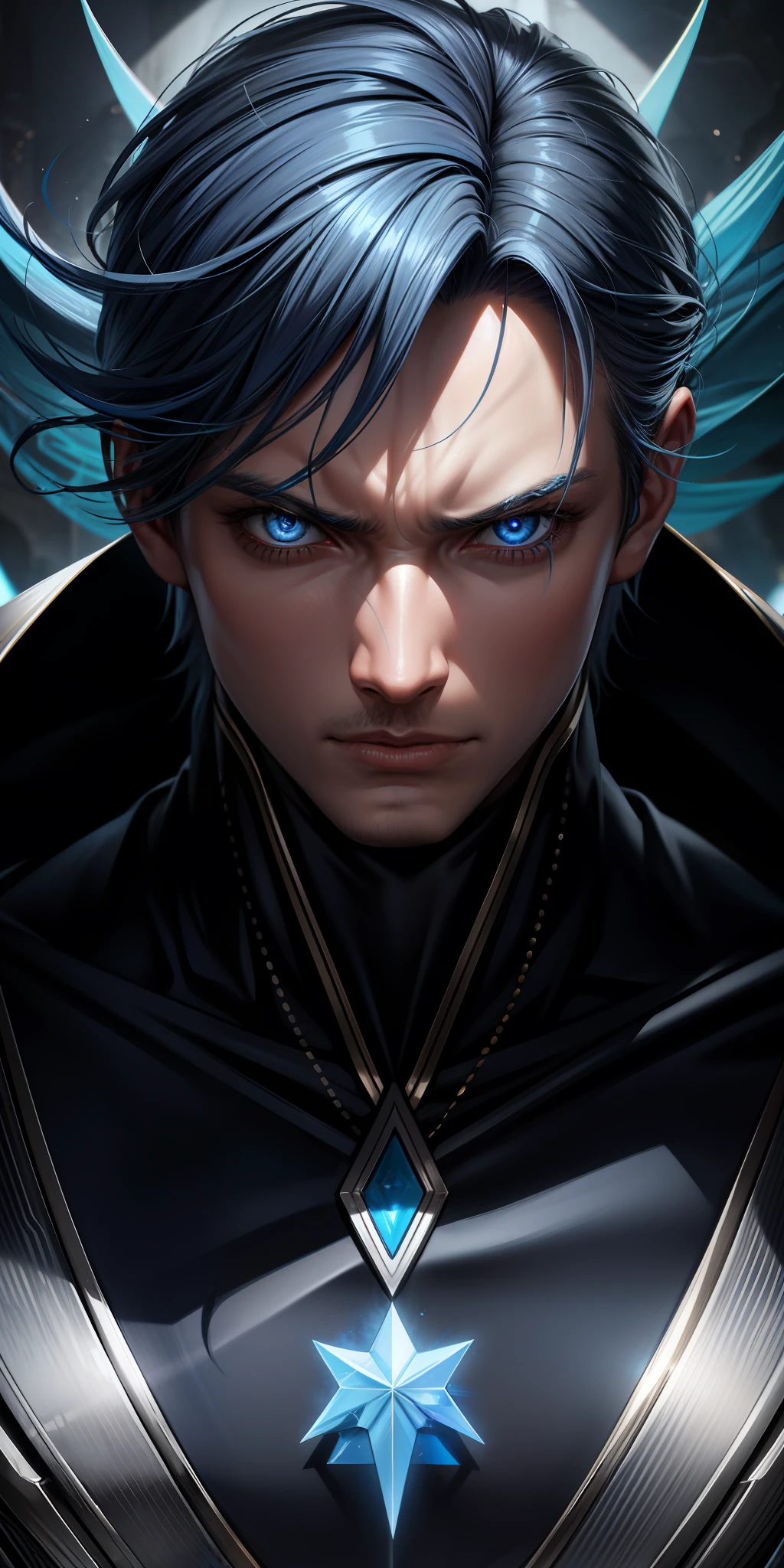 Male character with super power to control water, blue hair, blue eyes, 8k white skin, high definition, detailed face, detailed face, detailed eyes, hyper-realistic, + cinematic plan + dynamic composition, incredibly detailed, sharpness, details + superb details + day + perfectionism + award-winning realism ((ambient lighting))