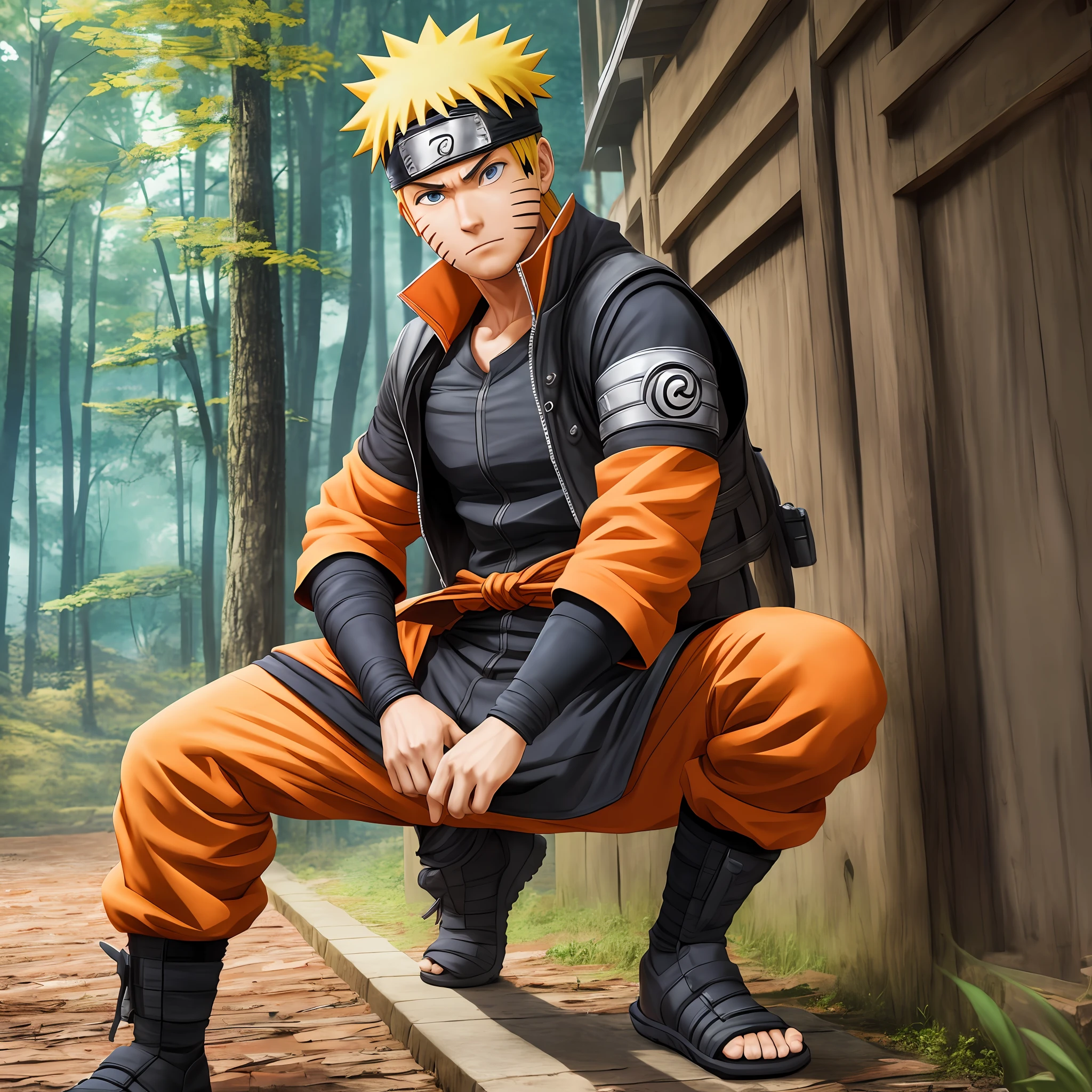 Naruto, 3d hyperrealistic, cinematic, facing the camera, full body