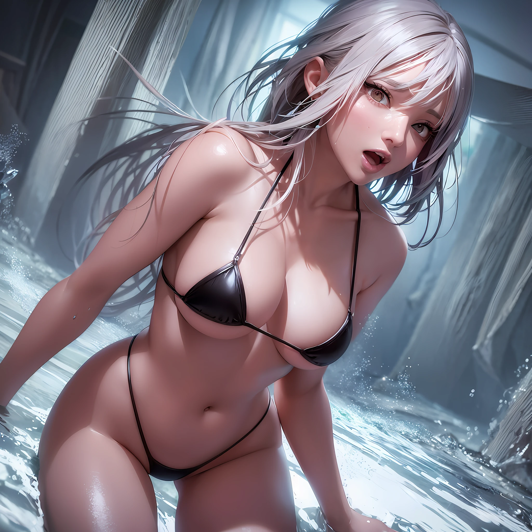Beautiful flurry, sexy with exciting facial expression, naked in a bikini. Unreal Engine 5, Cinematic, Color Grading, Editorial Photography, Photoshoot --auto --s2