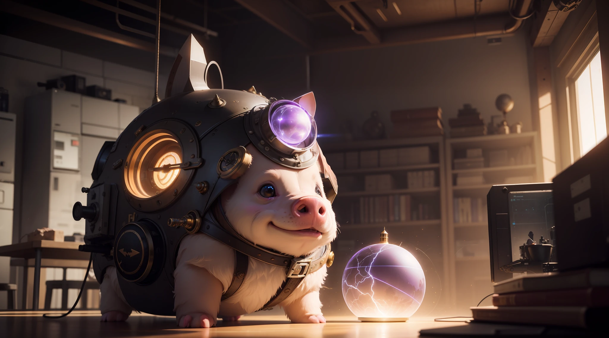 /Imagination Tip: In the lab, a piglet touches a quantum electromagnetic ball, cute steampunk piglet: :15, cute piglet, lightning, lots of lightning: :18, quantum electromagnetic sphere radiates: :12, piglet electrocuted::15, diagonal composition: :5, profle::12, Unreal Engine::14, cinematic light::10, volumetric light::10, drama: :8, fantasy::7, super mass::8, futuristic lab: :13, Steampunk: 15 --Seed 4294967295--S 400 --Q 2--C 40