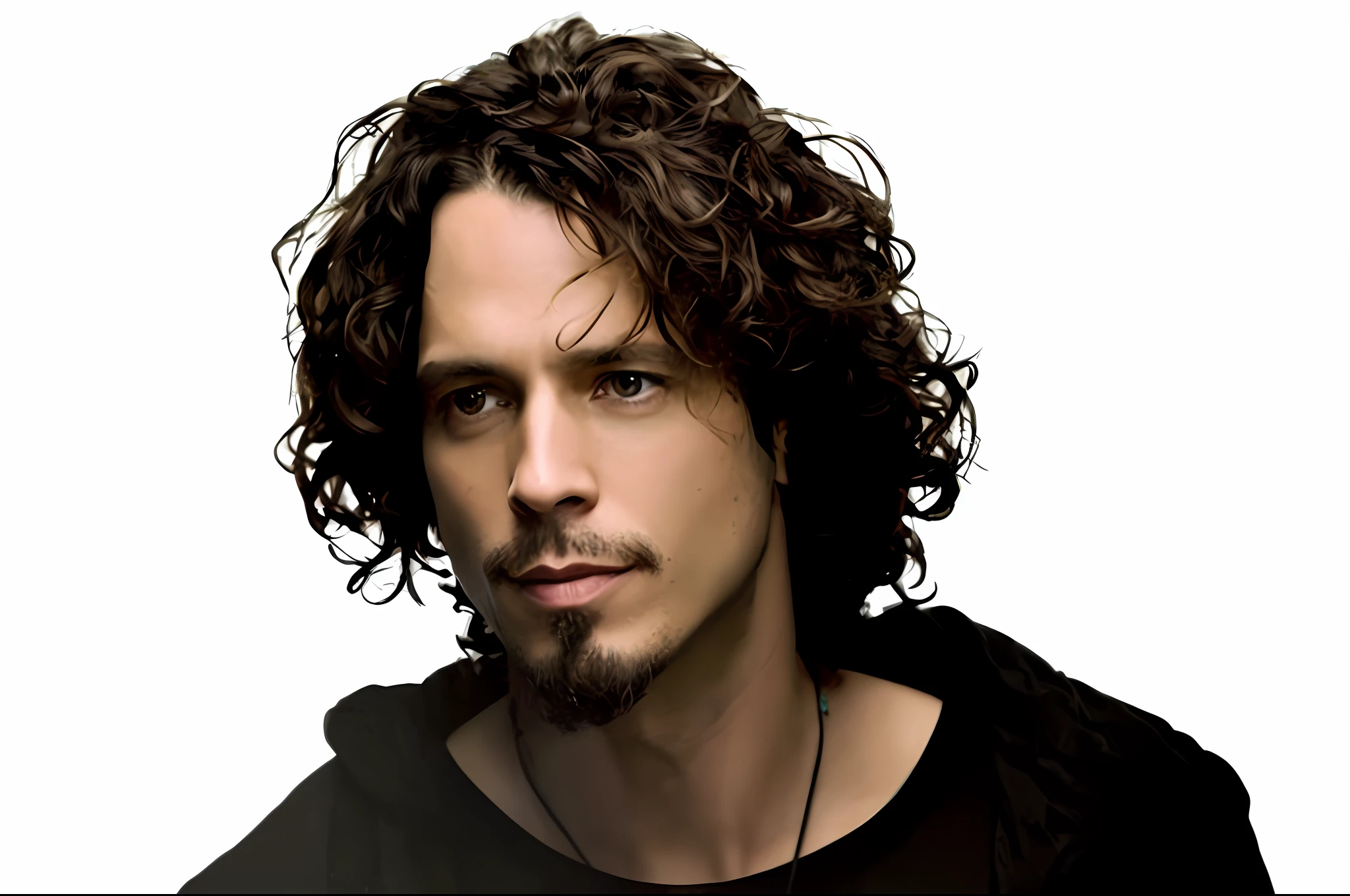 there is a man with long hair and a beard looking at the camera, curly middle part haircut, ville valo, greg rutowski, he has short curly brown hair, with long curly hair, inspired by Joaquín Torres García, a black man with long curly hair, fan art, with long curly, a photo of a disheveled man, hq --auto --s2