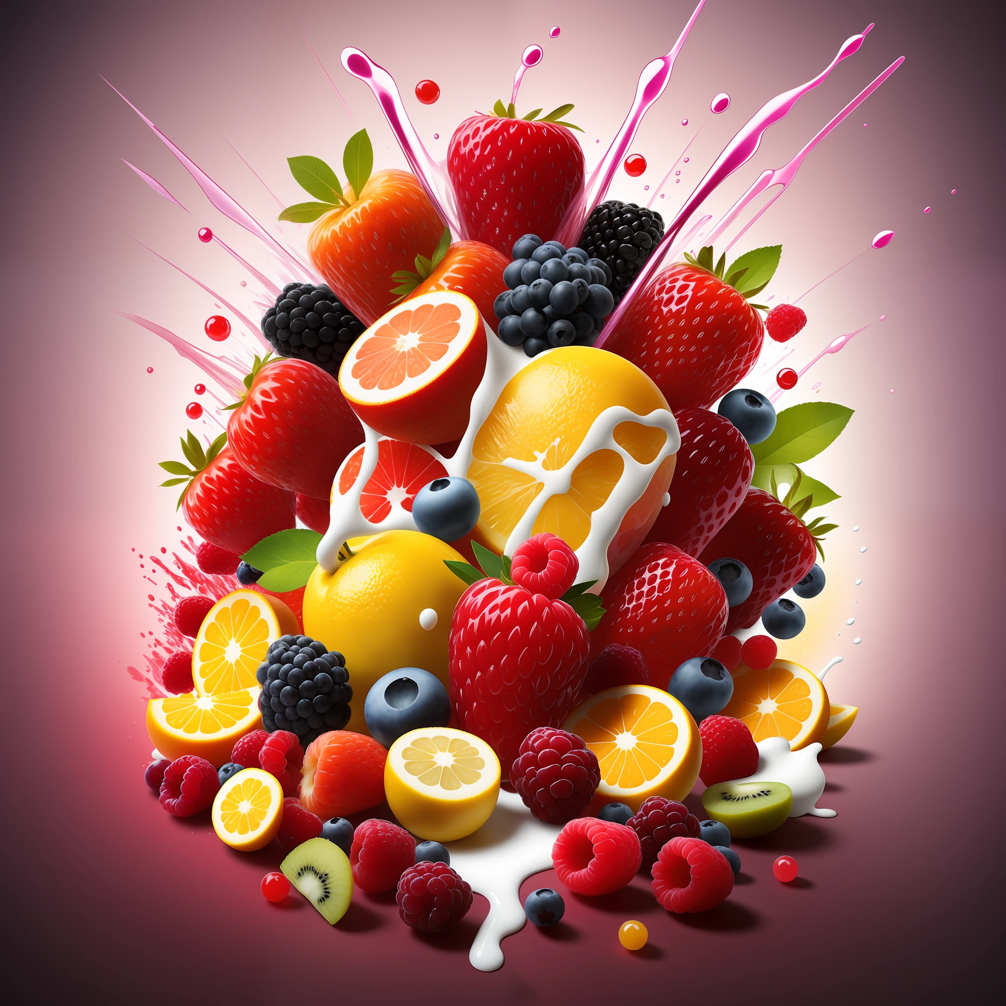 mix fruit and berries, fruits splash milk png